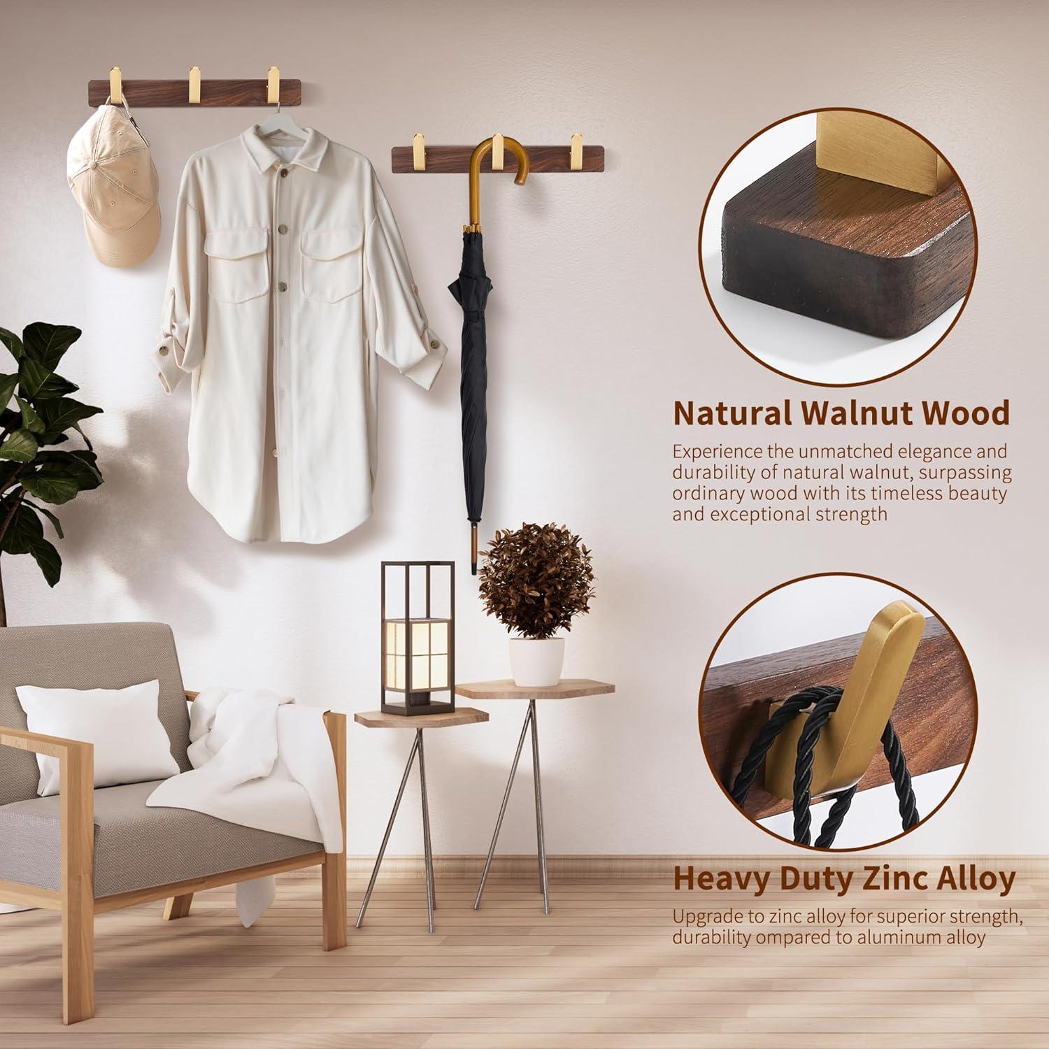 Perchero de Pared SARIHOSY de Madera y Metal 3 Ganchos Rústicos