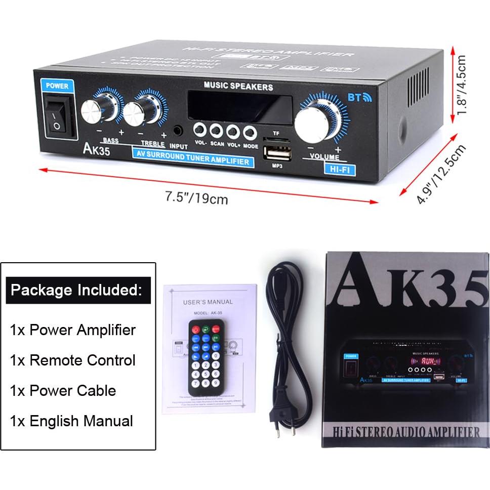 Amplificador Estéreo AK35 Woopker Bluetooth 5.0 200W 2.0 Canal