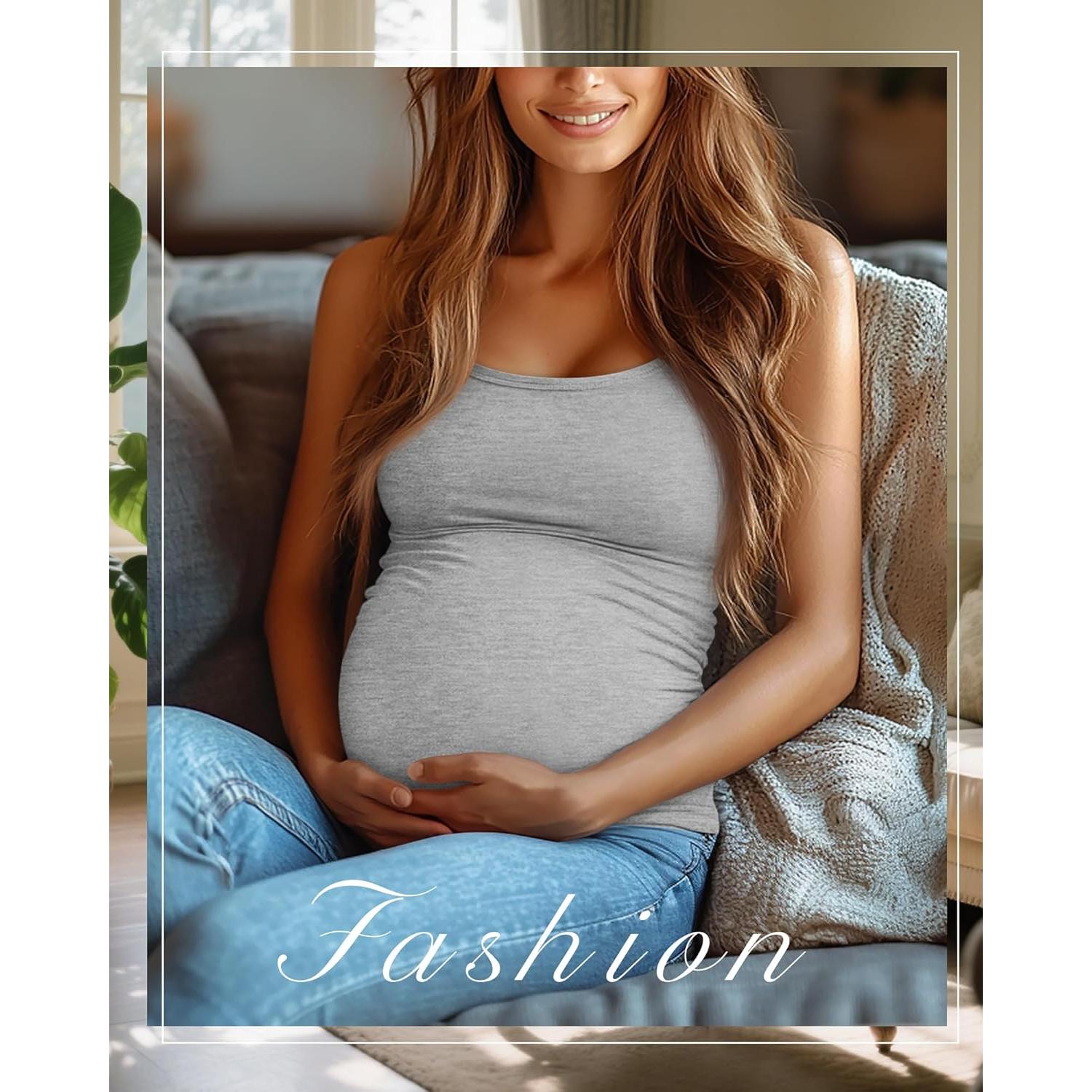 Ficerd 3 Camisetas de Maternidad Algodón Ajustables para Mujeres