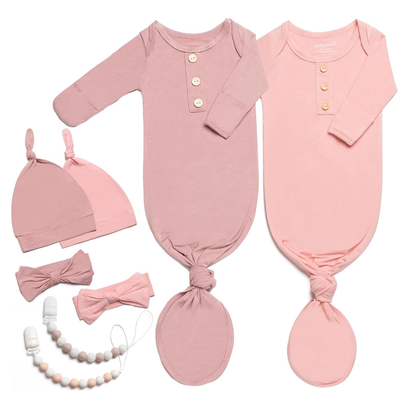 Conjunto Gown Anudado Suave para Recién Nacidos 0-3M Rosa