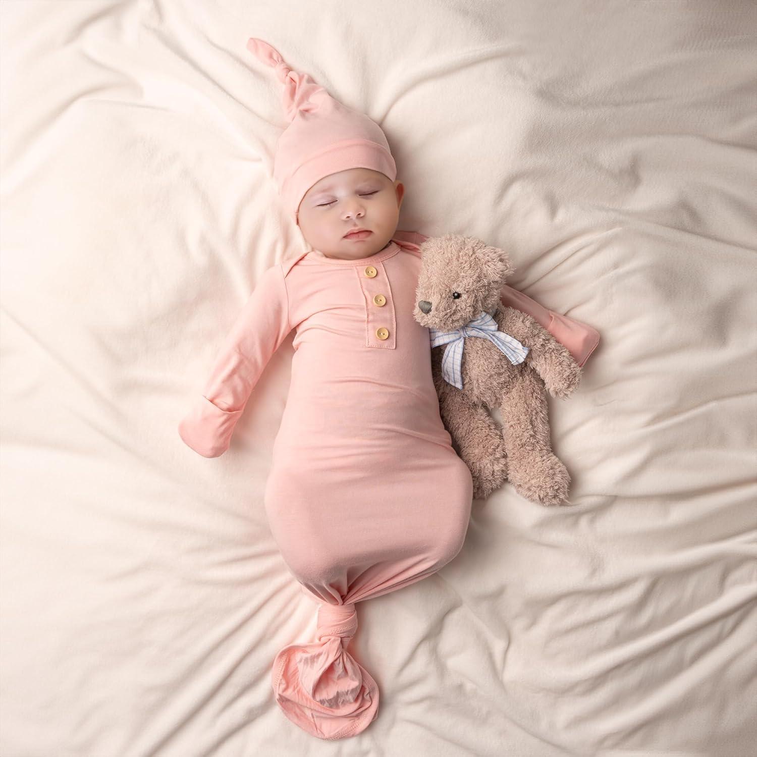 Conjunto Gown Anudado Suave para Recién Nacidos 0-3M Rosa