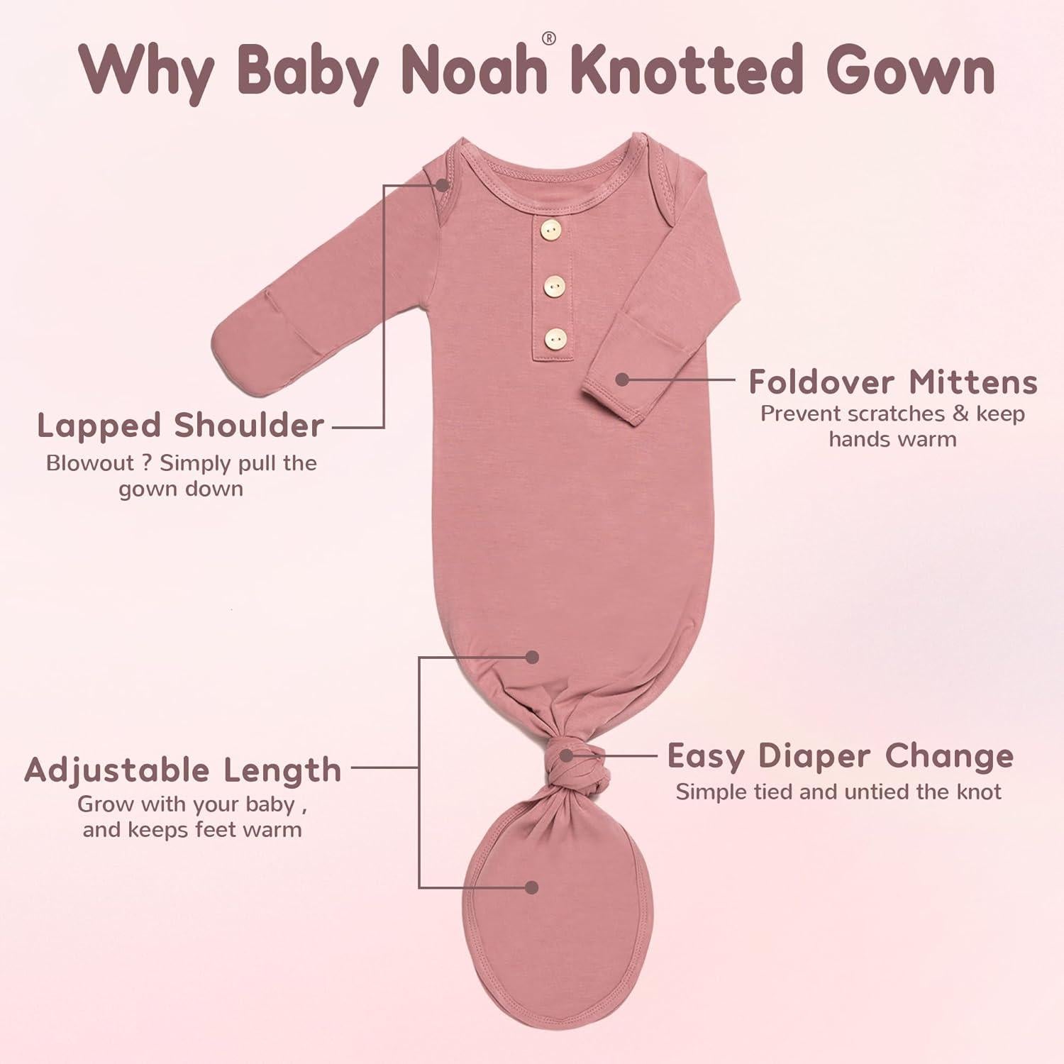 Conjunto Gown Anudado Suave para Recién Nacidos 0-3M Rosa