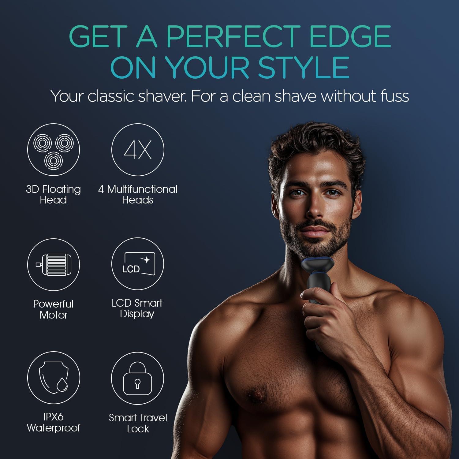 Afeitadora Eléctrica VOYOR TX410 4 en 1 Impermeable Azul