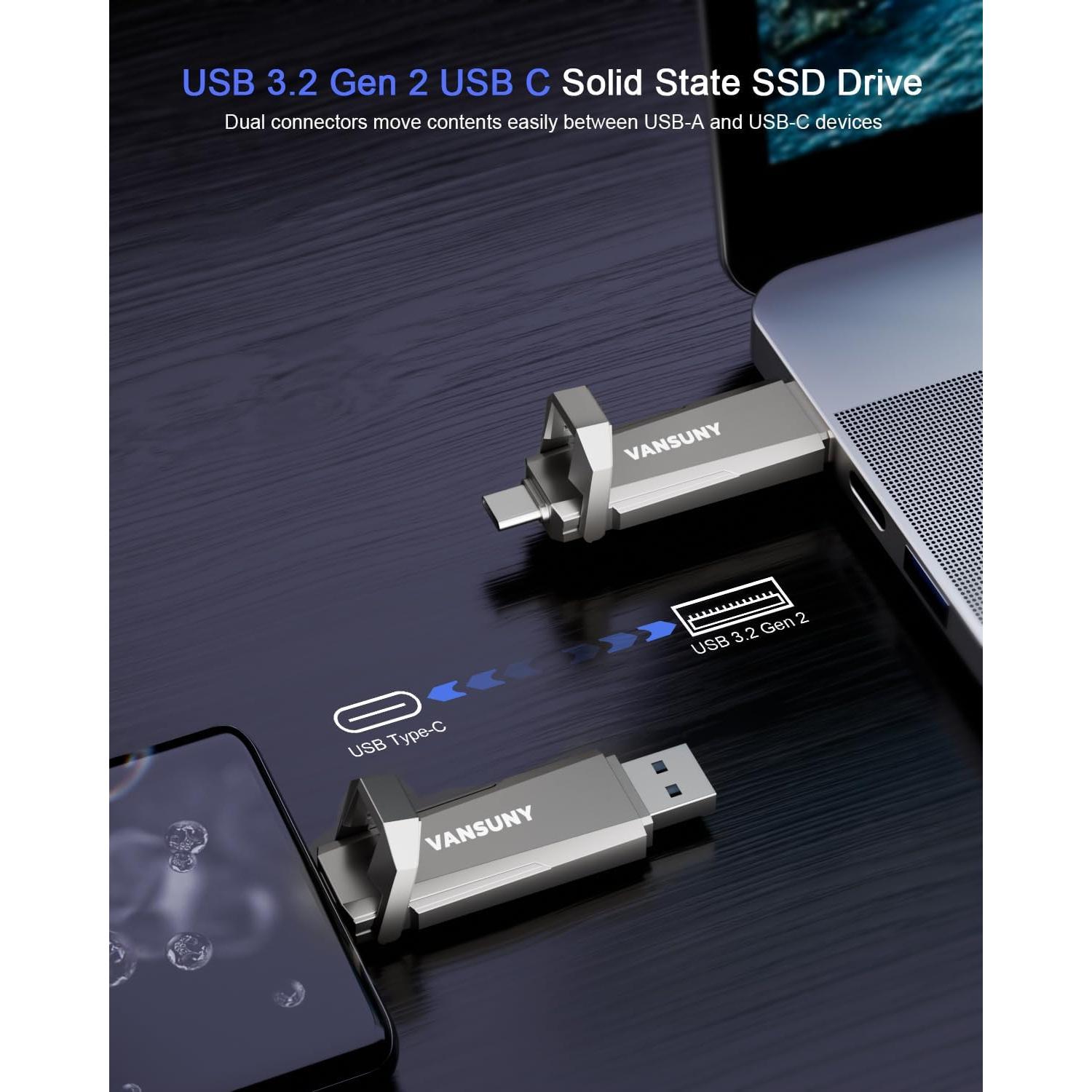 Vansuny SSD Externa 256GB USB 3.2 Gen 2 Doble Interfaz