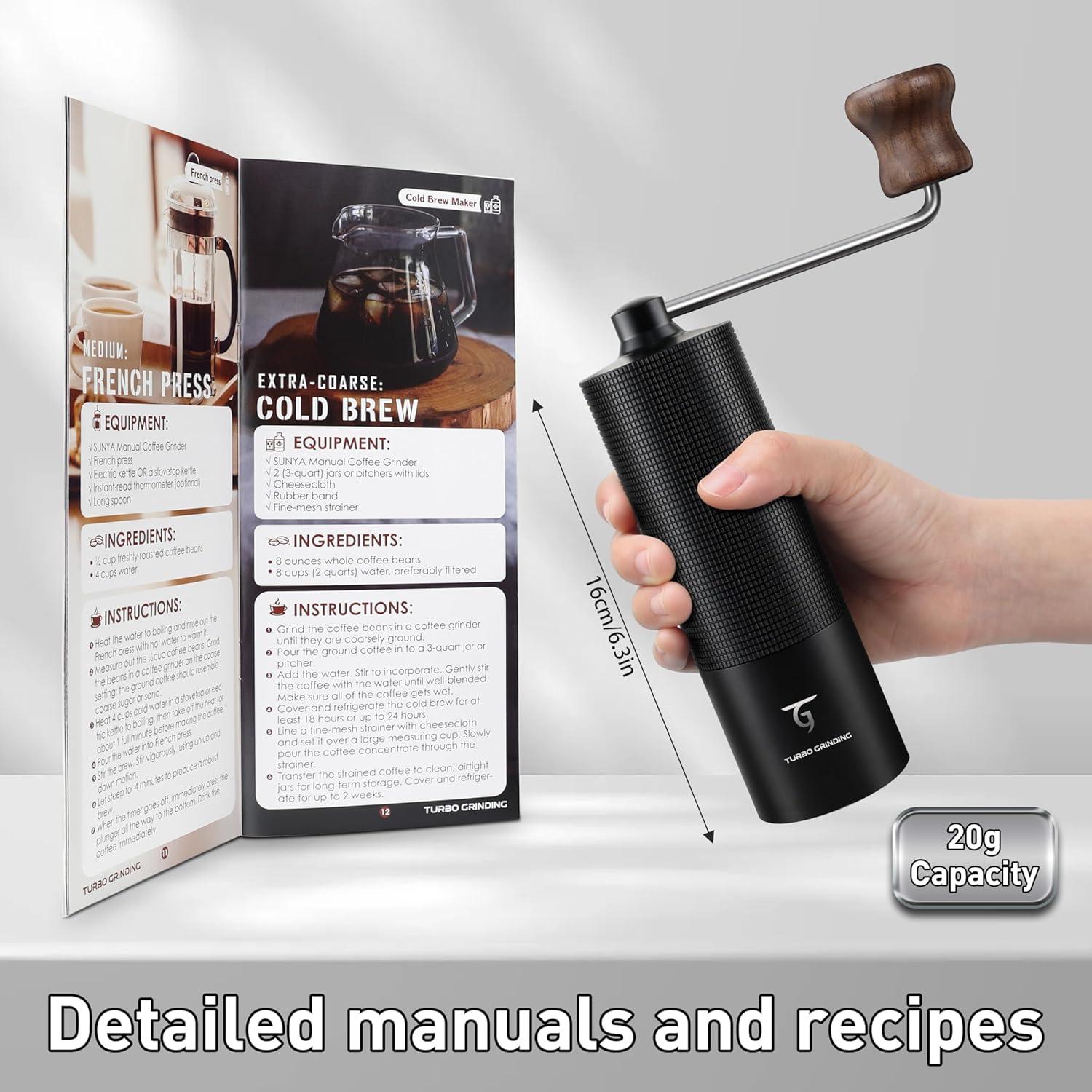 Molinillo de Café Manual SUNYA MCG-02 Negro, Acero Inoxidable