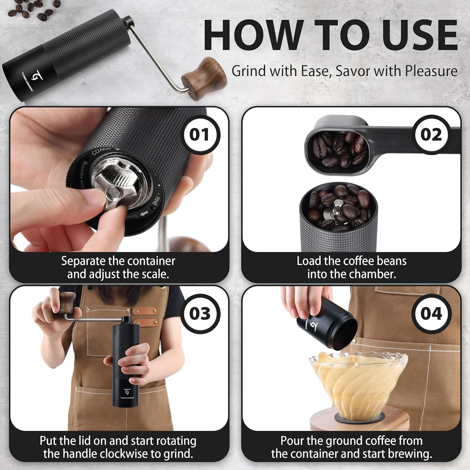 Molinillo de Café Manual SUNYA MCG-02 Negro, Acero Inoxidable