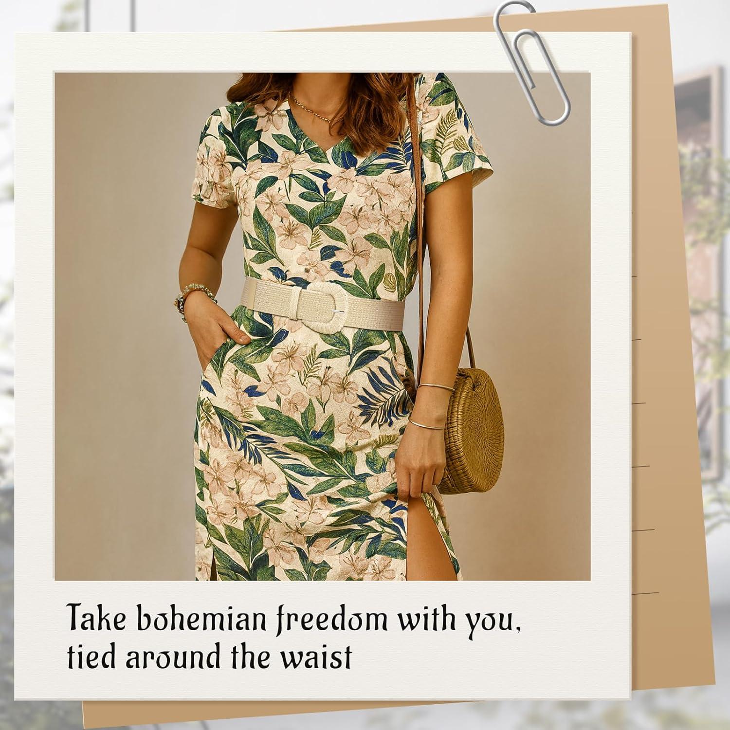 Cinturón Elástico de Paja Tejida para Mujeres - Boho - S