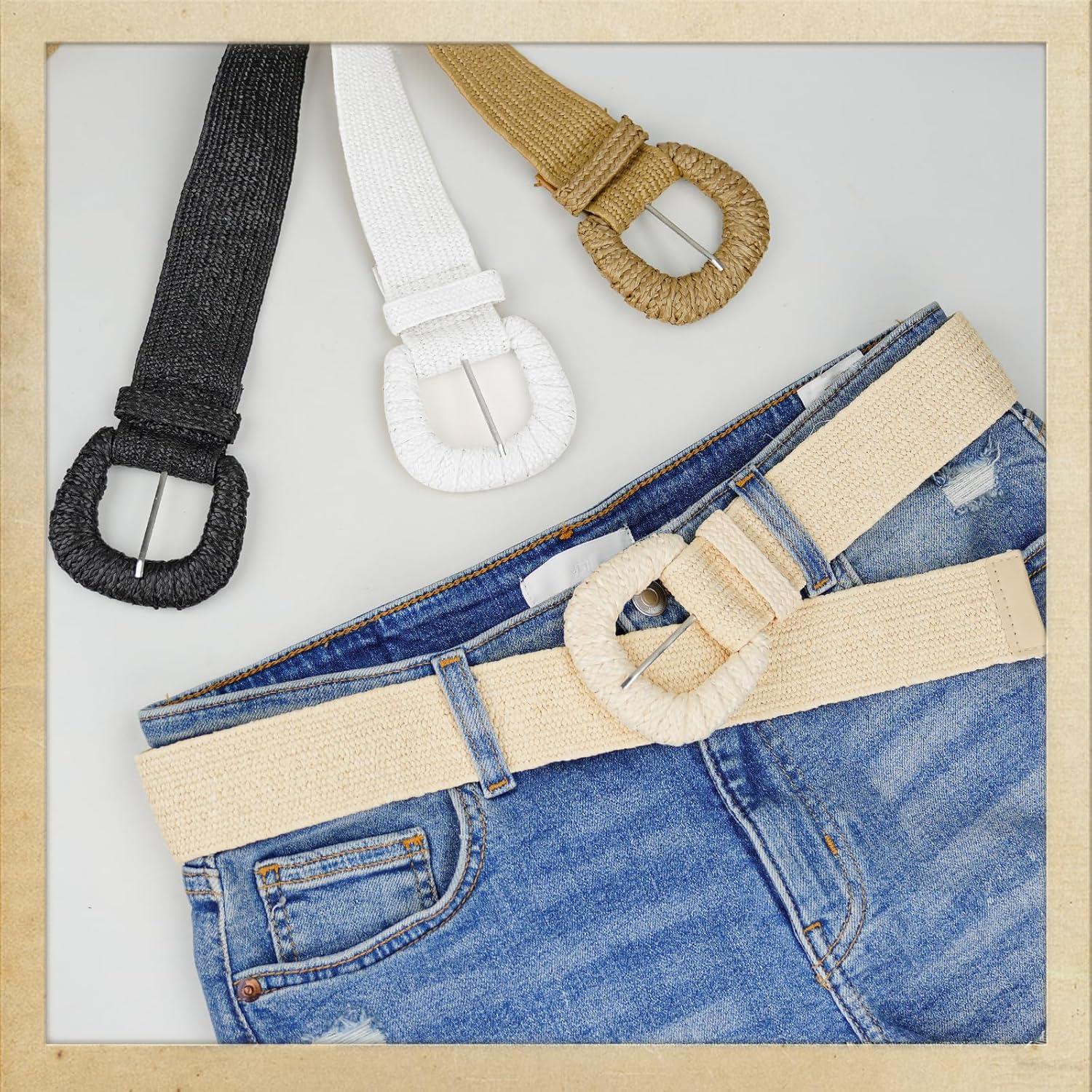 Cinturón Elástico de Paja Tejida para Mujeres - Boho - S