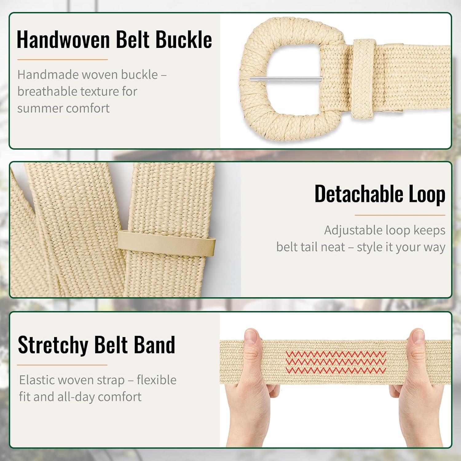 Cinturón Elástico de Paja Tejida para Mujeres - Boho - S