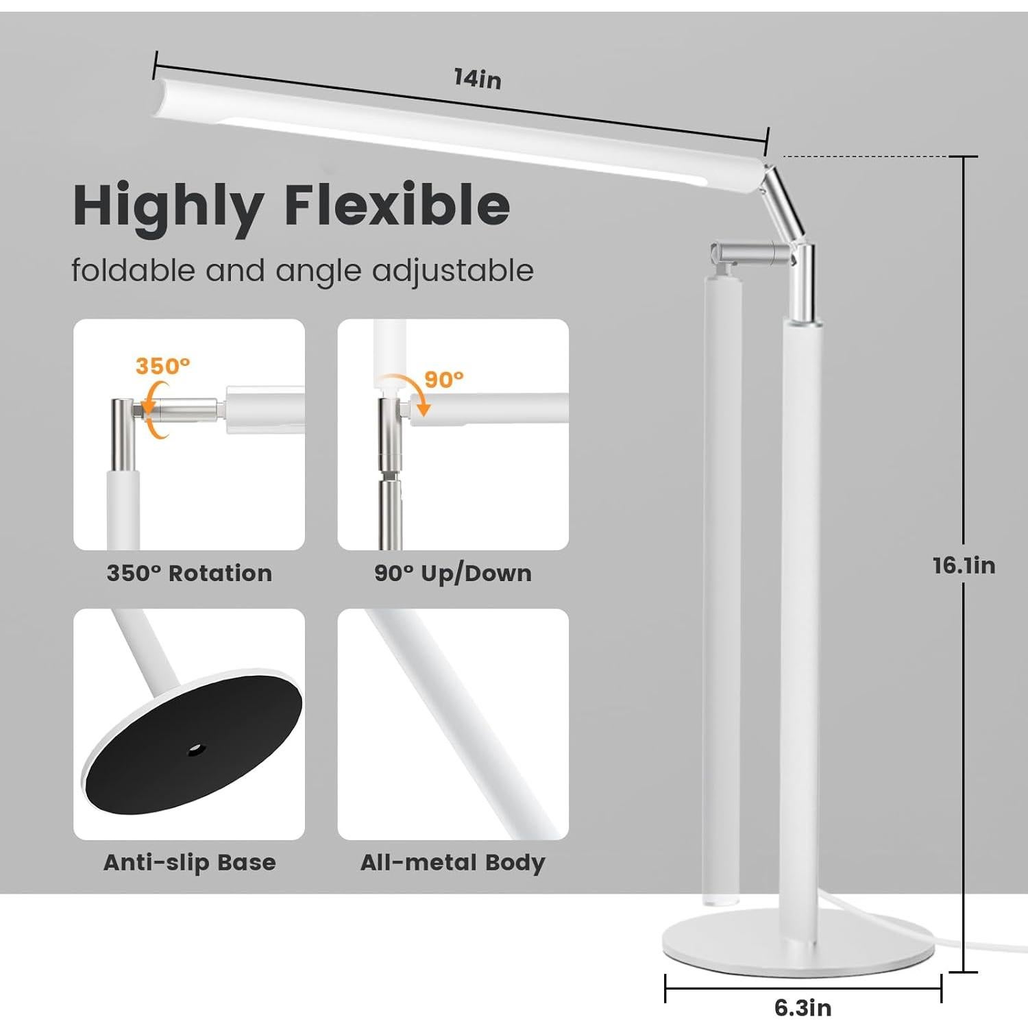 Lámpara de Escritorio LED ALFELE Blanca 15W Regulable 4 Colores