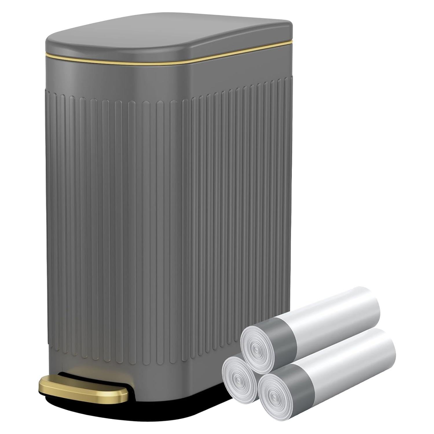 Cubo de Basura Slim KUK 10L Acero Inoxidable Antihuellas Gris