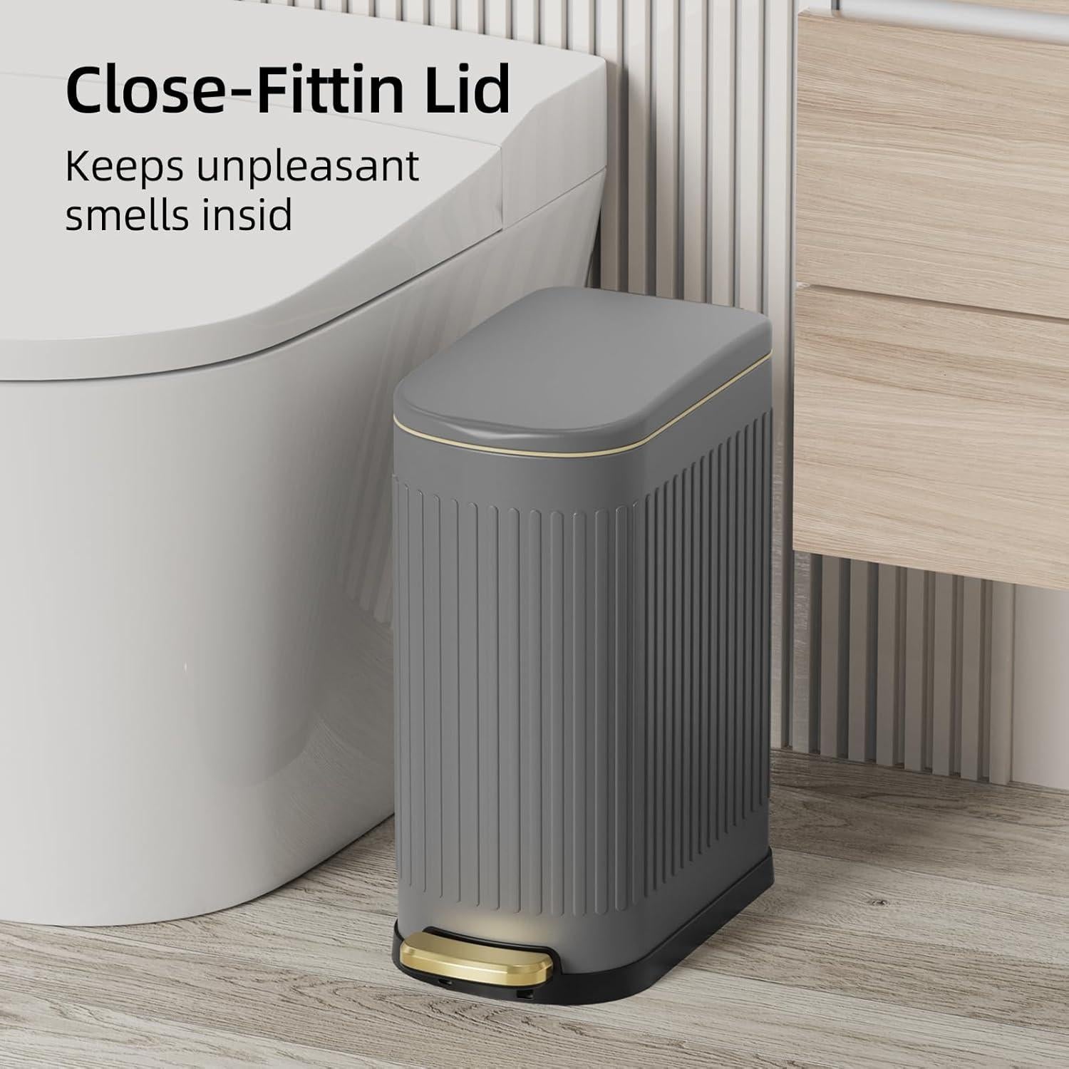 Cubo de Basura Slim KUK 10L Acero Inoxidable Antihuellas Gris