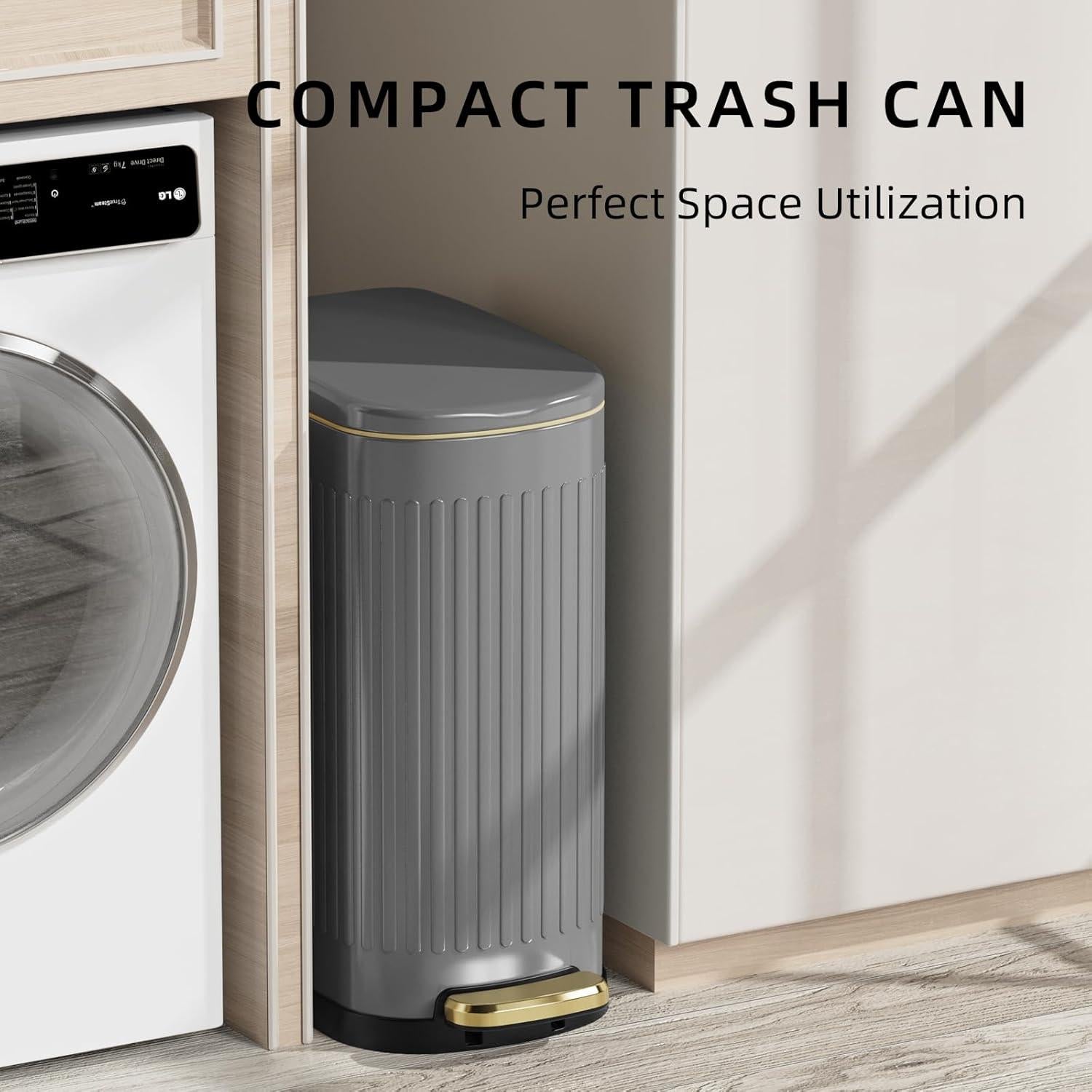 Cubo de Basura Slim KUK 10L Acero Inoxidable Antihuellas Gris