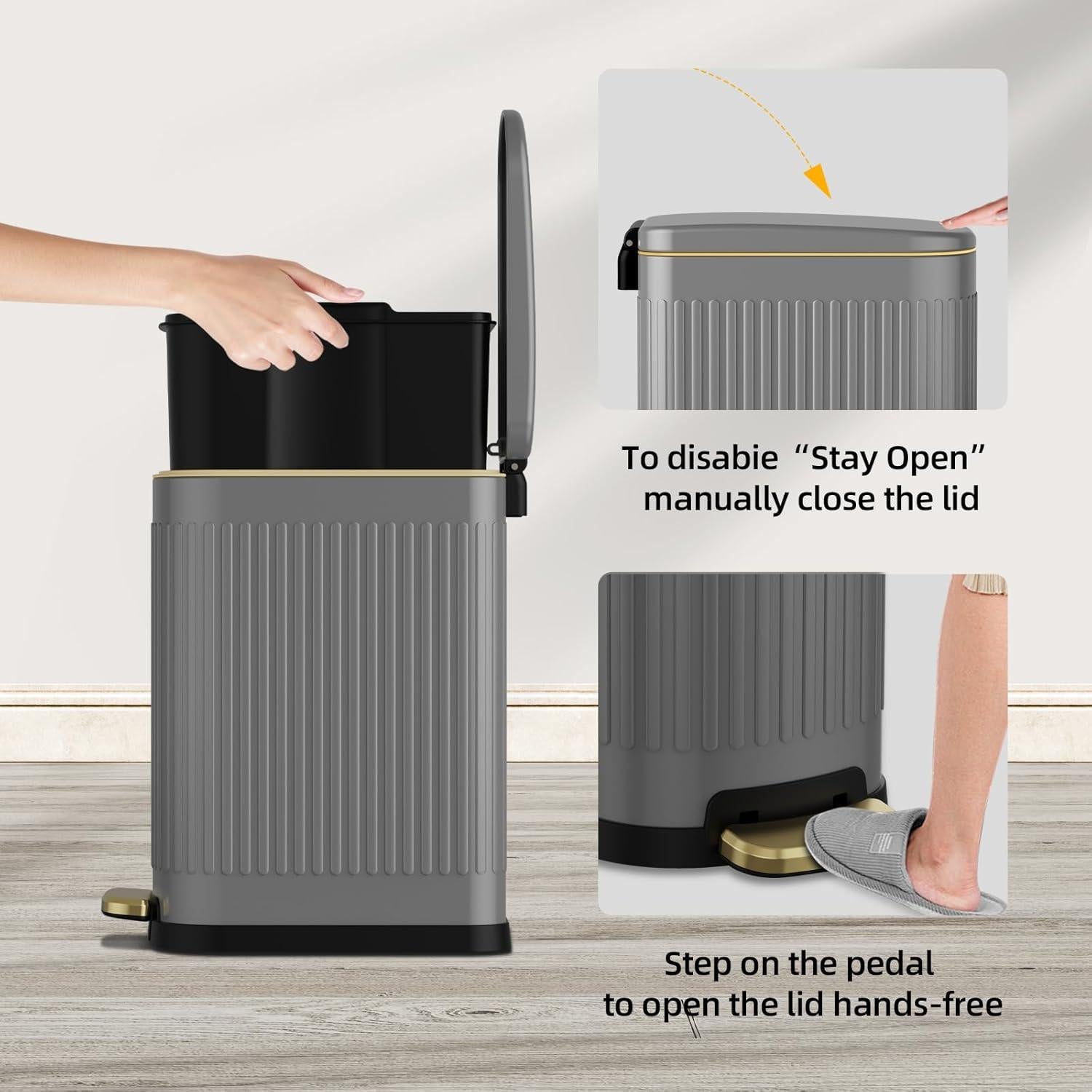 Cubo de Basura Slim KUK 10L Acero Inoxidable Antihuellas Gris