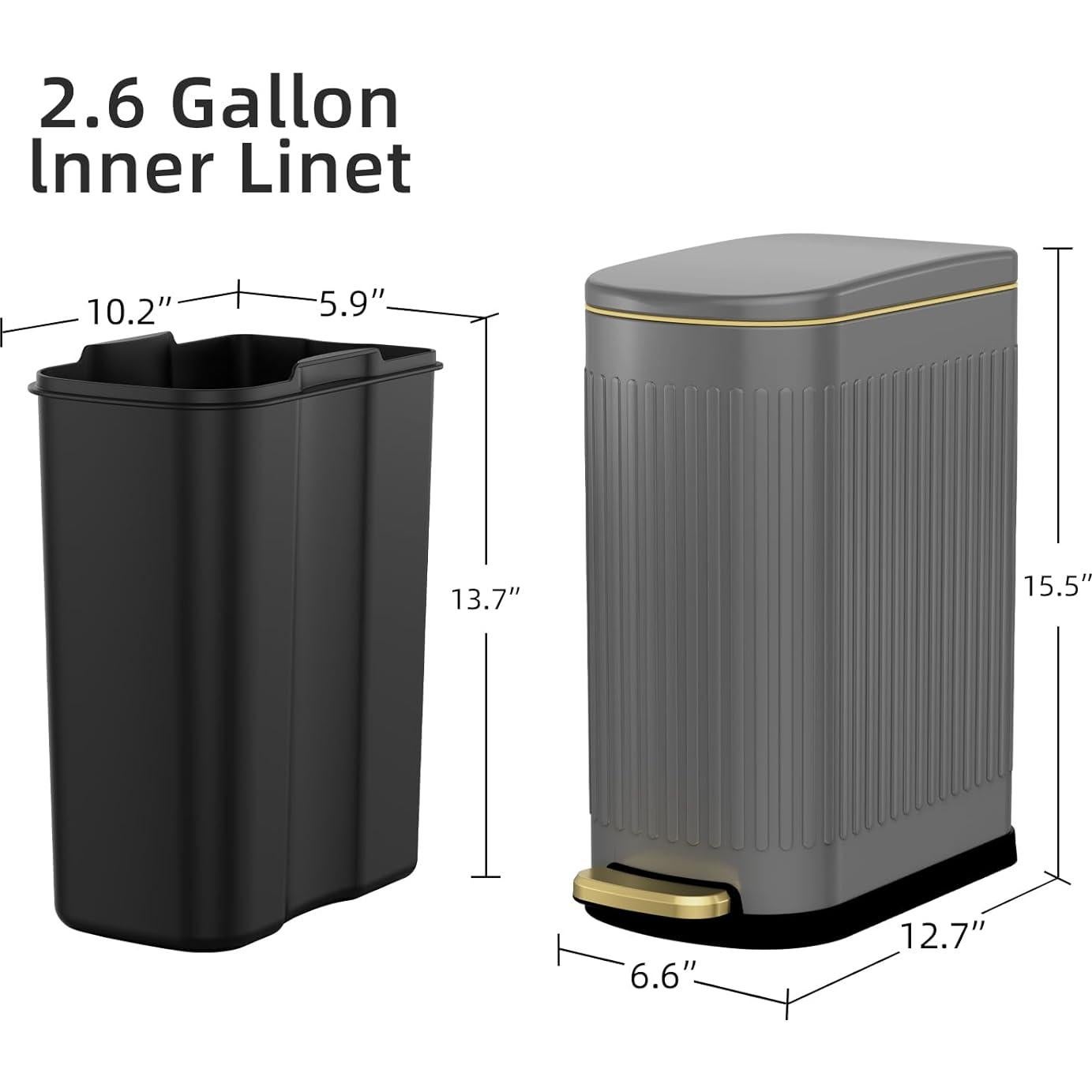 Cubo de Basura Slim KUK 10L Acero Inoxidable Antihuellas Gris