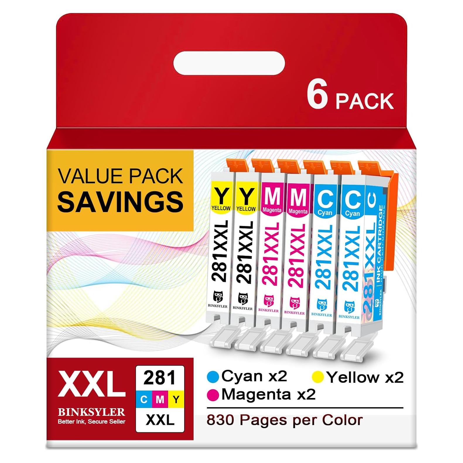Cartuchos de Tinta XXL BINKSYLER 281 Compatibles para Canon 281XL