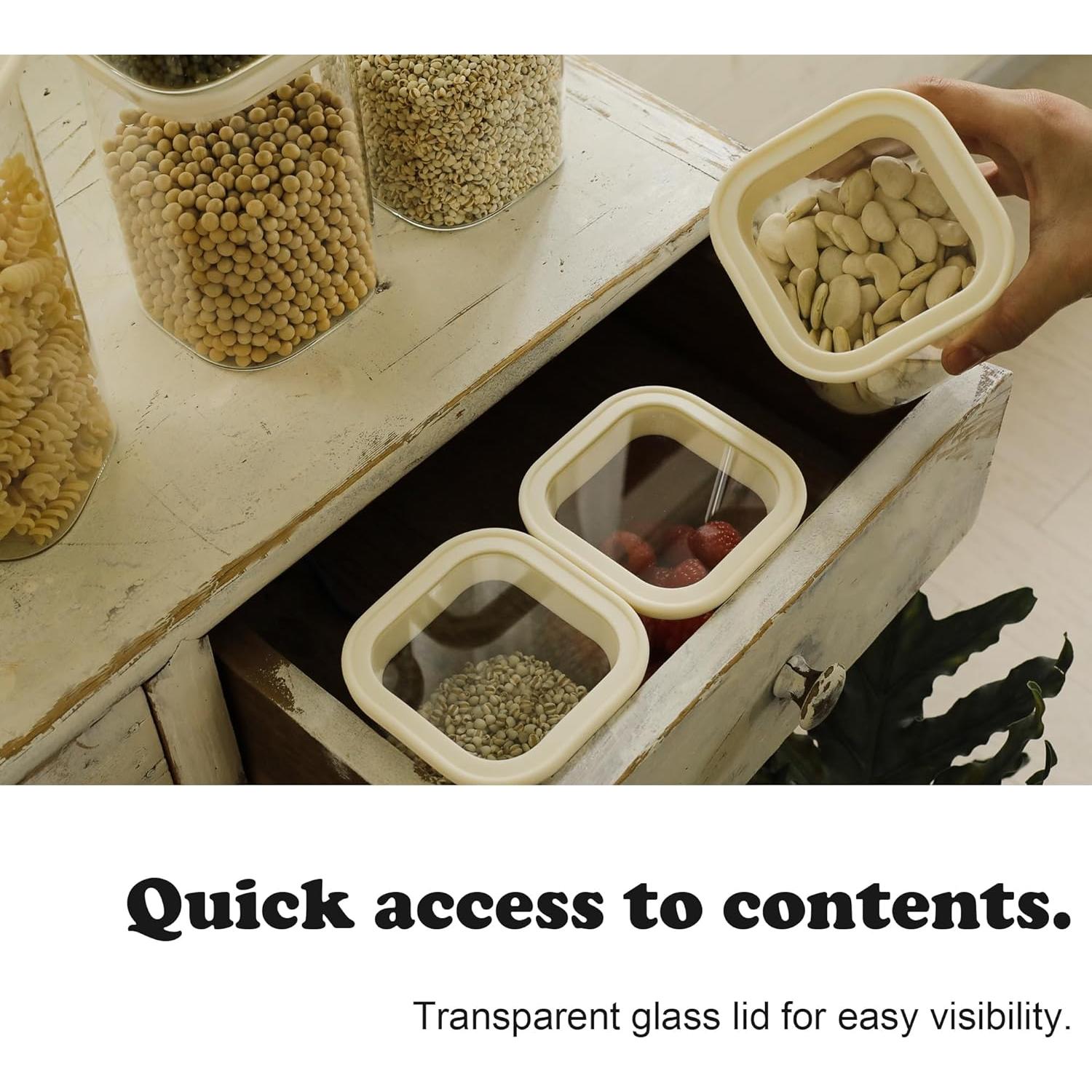 4 Tarros de Vidrio Cuadrados 25oz CozNido con Tapa Hermética