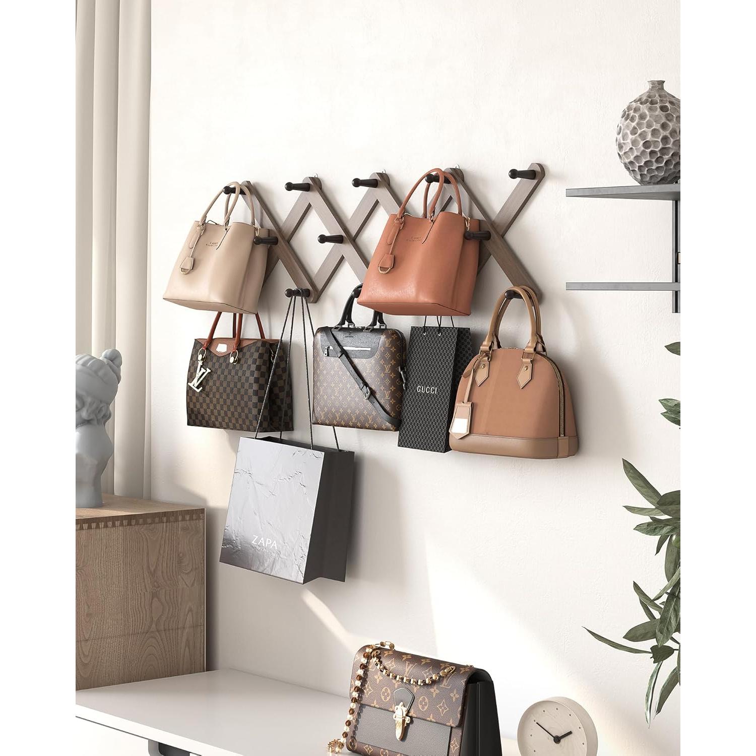 Soporte de pared de acordeón OROPY, 14 ganchos, madera nogal