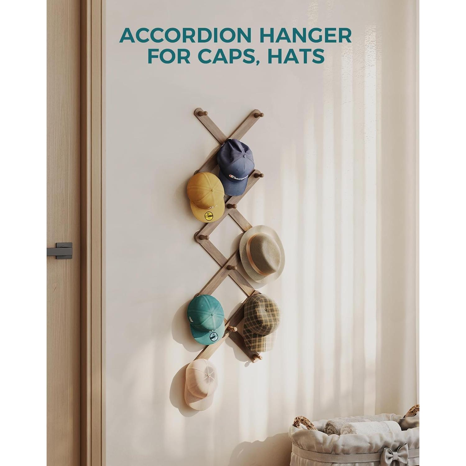 Soporte de pared de acordeón OROPY, 14 ganchos, madera nogal