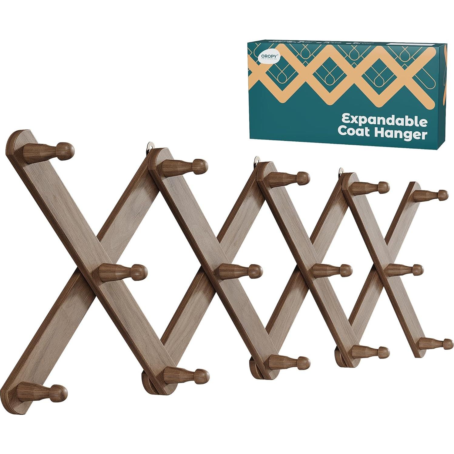 Soporte de pared de acordeón OROPY, 14 ganchos, madera nogal