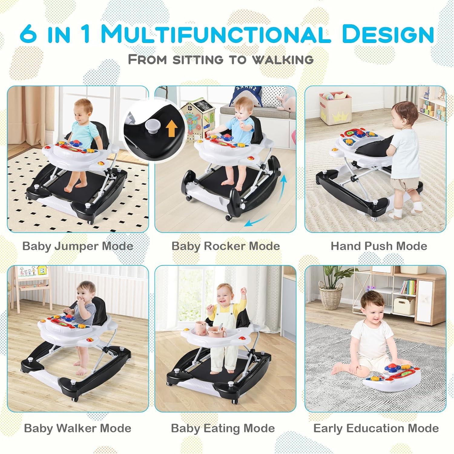 Andador Multifuncional 6-en-1 BABY JOY Ajustable Negro