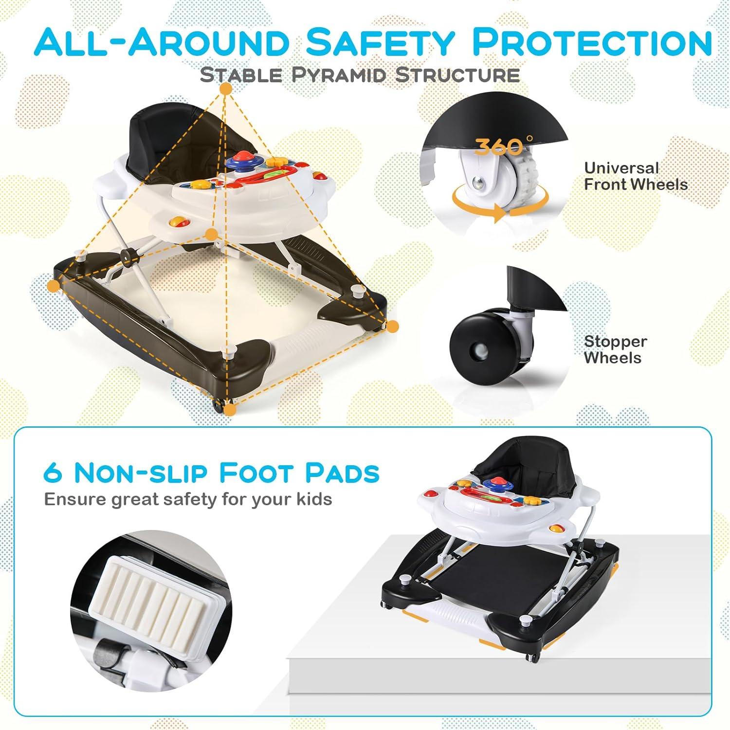 Andador Multifuncional 6-en-1 BABY JOY Ajustable Negro