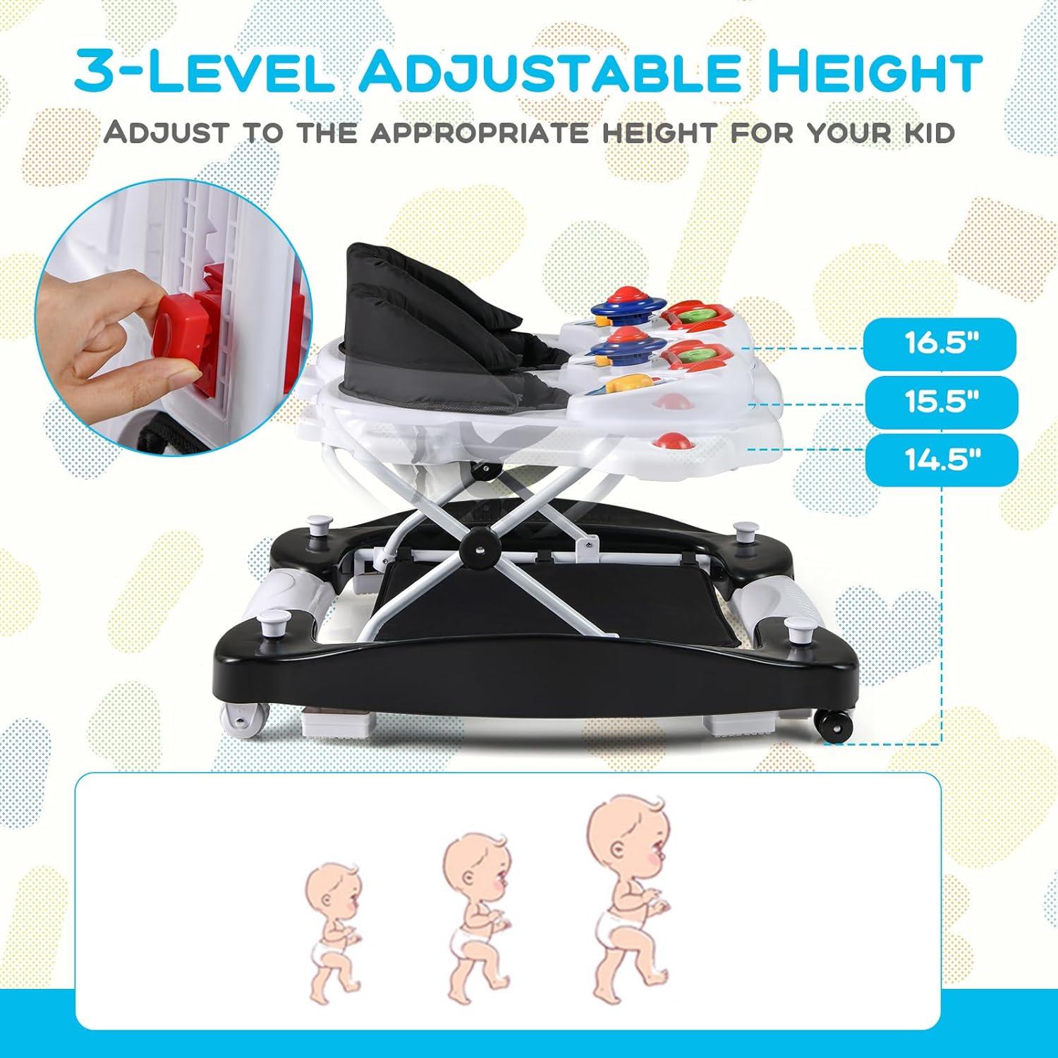 Andador Multifuncional 6-en-1 BABY JOY Ajustable Negro