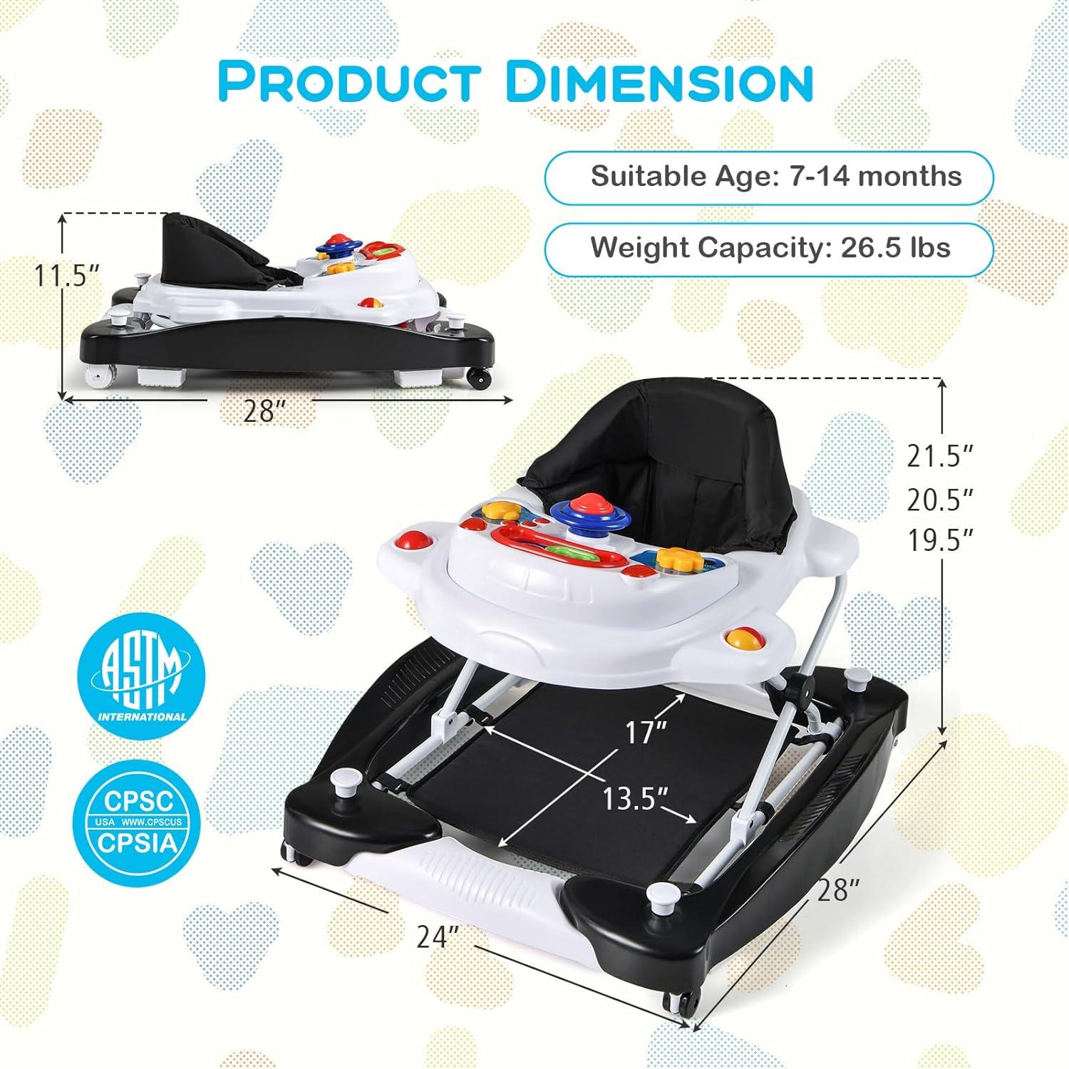 Andador Multifuncional 6-en-1 BABY JOY Ajustable Negro
