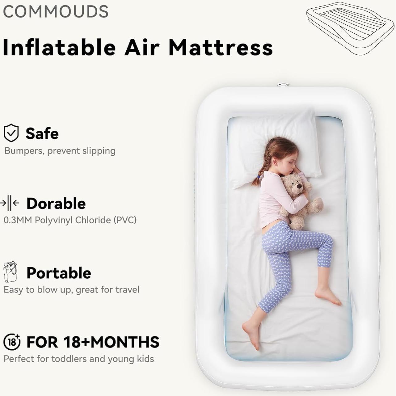 Cama de Viaje Inflable para Niños COMMOUDS Azul 101.6x157.5cm