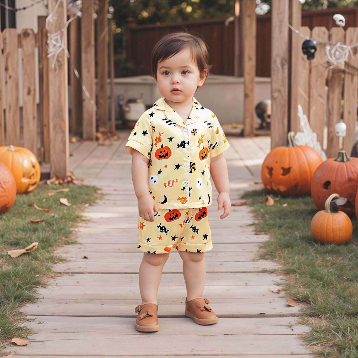 Pijamas de Halloween para Niños Fyclemt 2 Piezas Algodón Lino