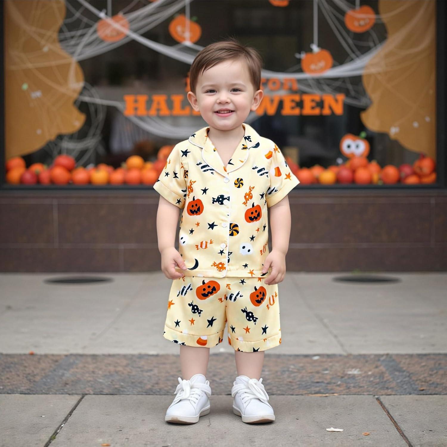 Pijamas de Halloween para Niños Fyclemt 2 Piezas Algodón Lino