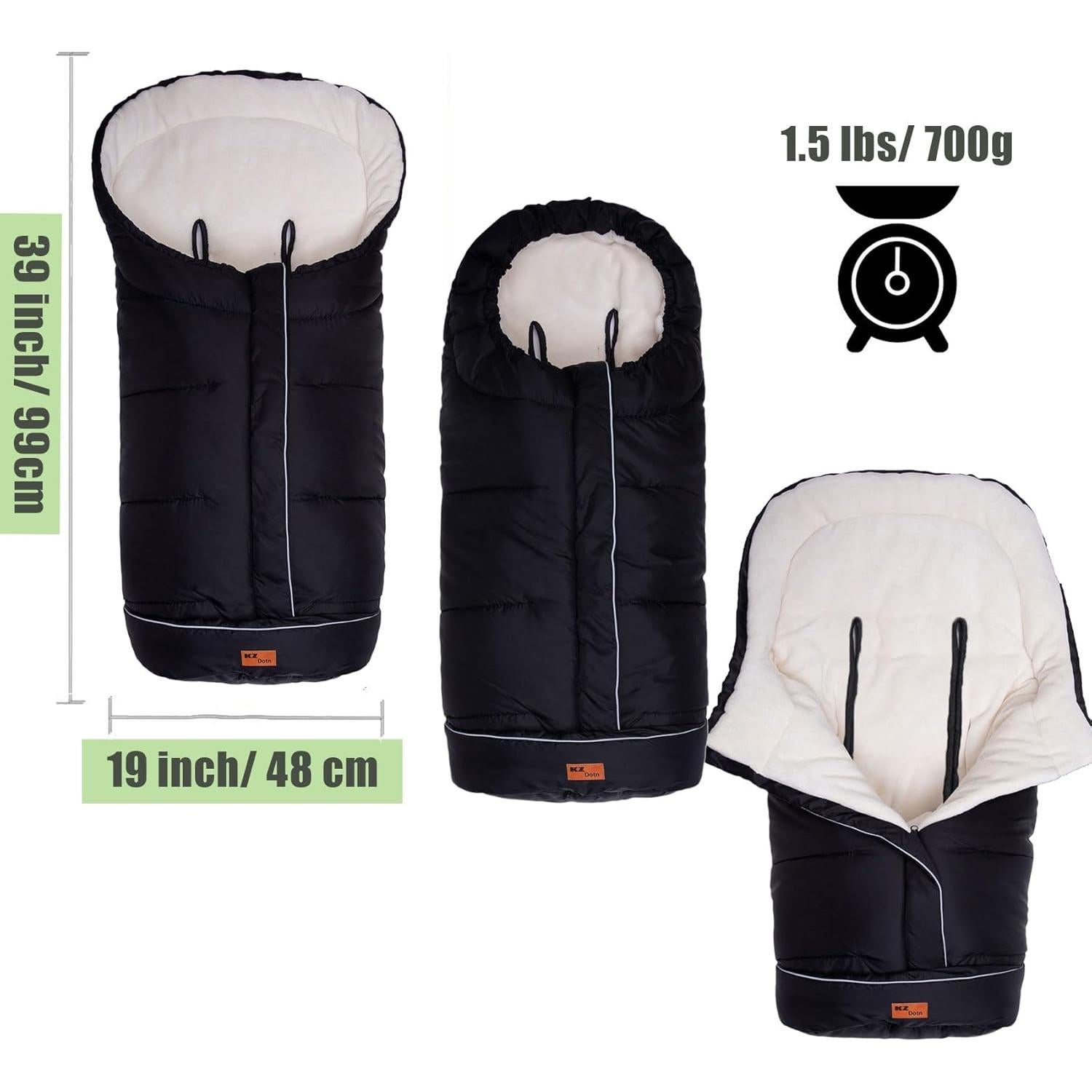 Saco de Invierno KZ Dotnz para Cochecito Negro, Ajuste Universal