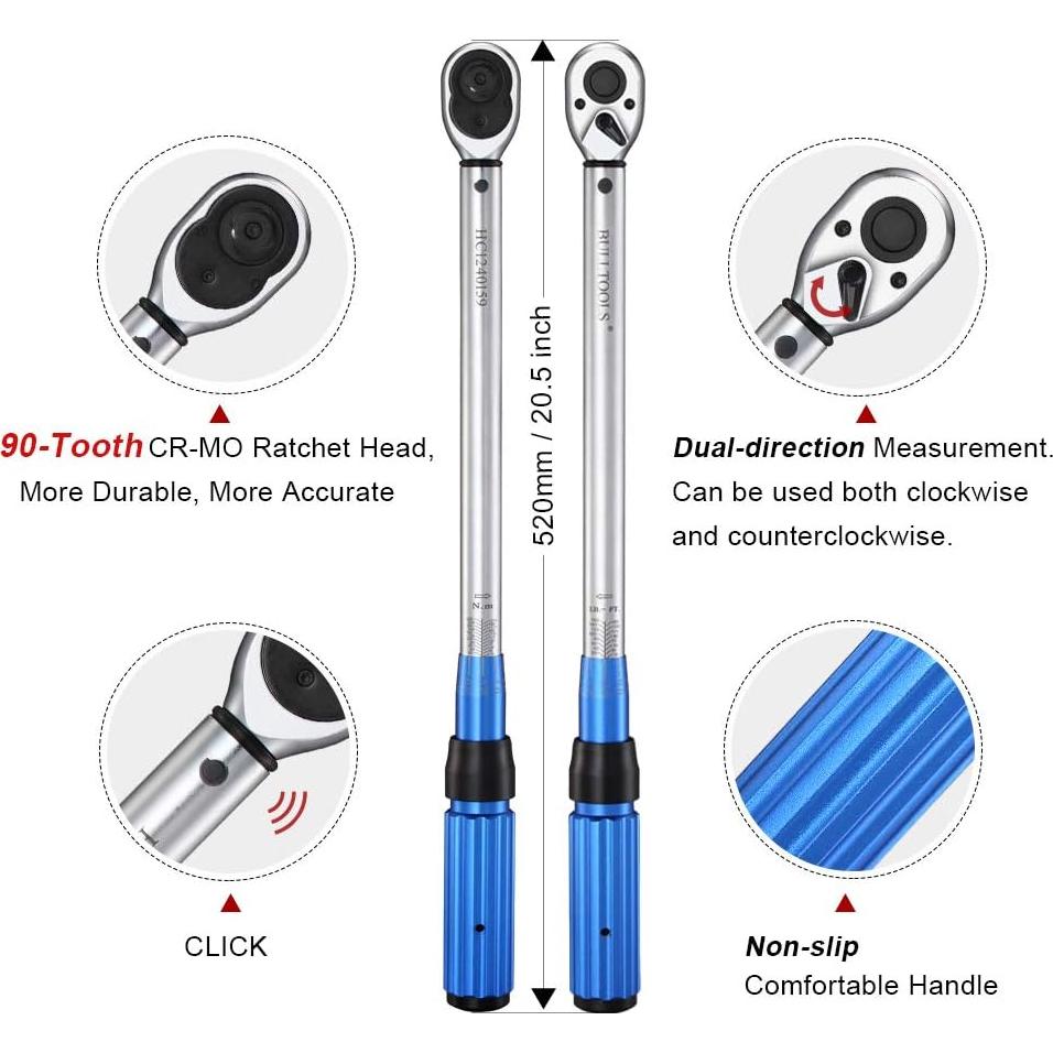 Llave de Torque BULLTOOLS 1/2" 10-220Nm 90 Dientes Ajustable