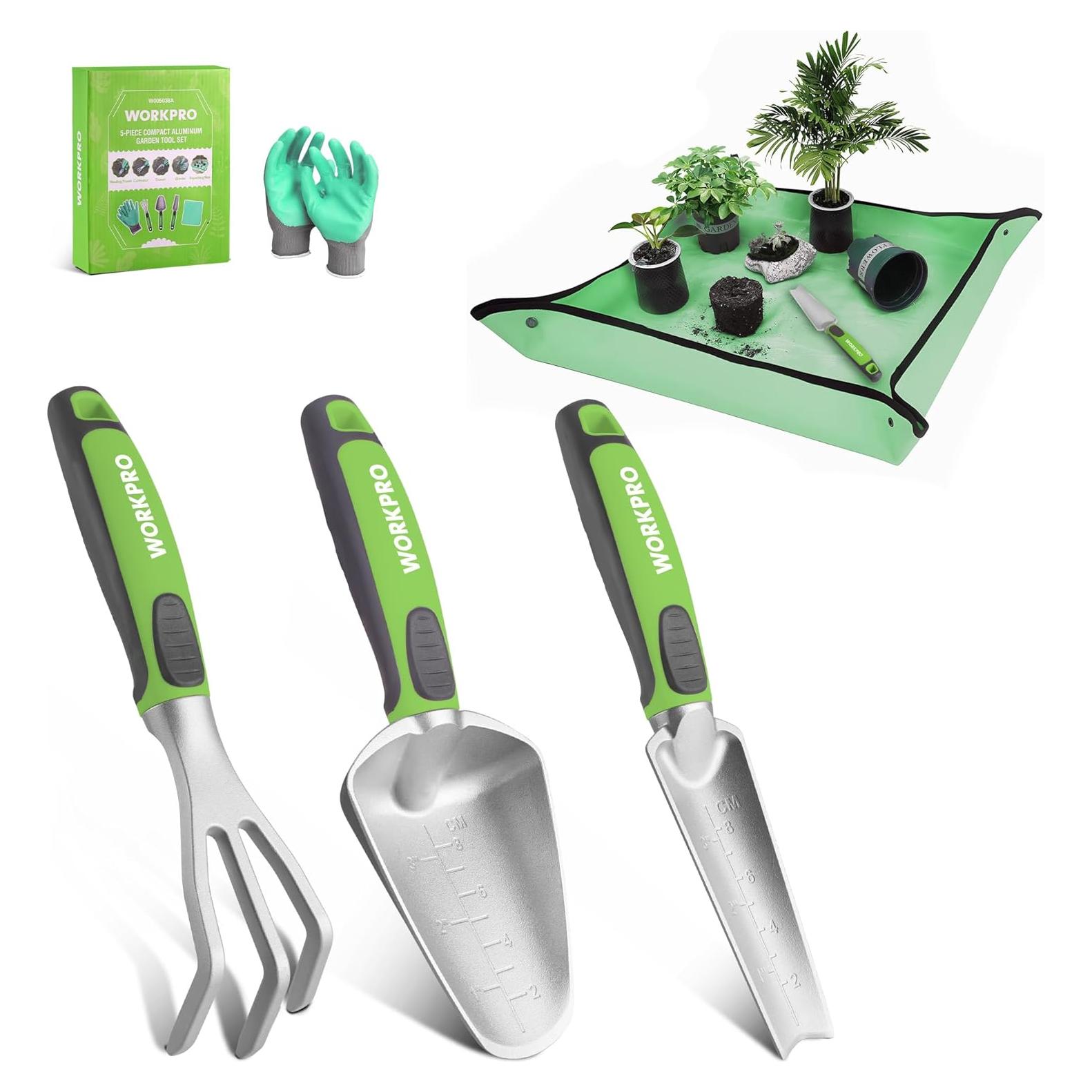 Juego de Herramientas de Jardín WORKPRO 5 Piezas Aluminio Verde