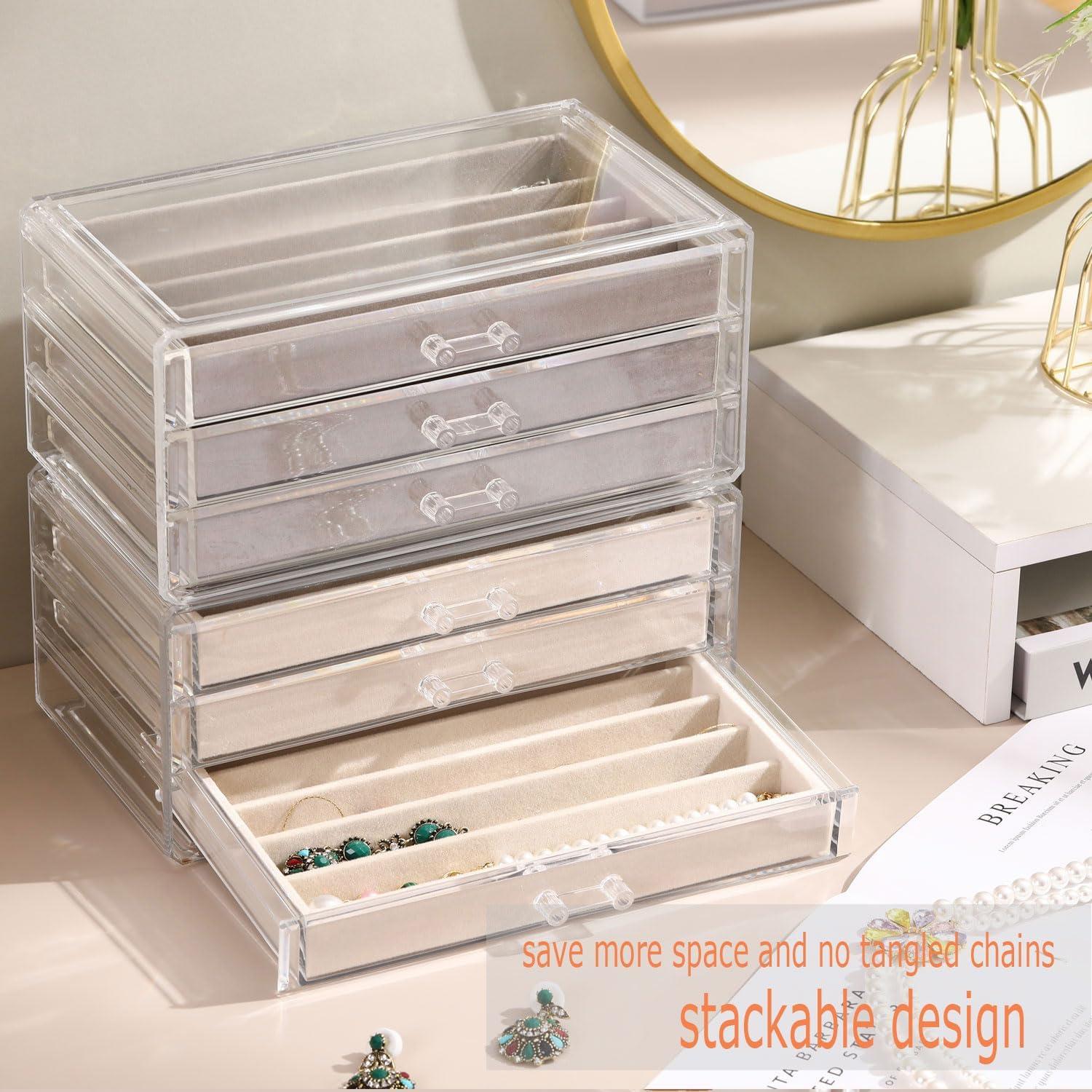 Caja Organizadora de Collares CLUQMEIK Beige 3 Cajones Terciopelo