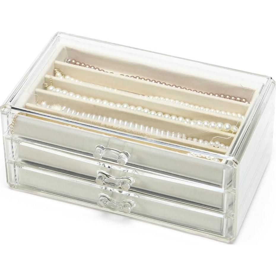 Caja Organizadora de Collares CLUQMEIK Beige 3 Cajones Terciopelo