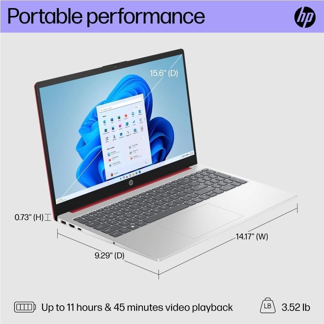 Laptop HP 15.6" HD, Intel Pentium N200, 8GB RAM, 128GB SSD, Rojo