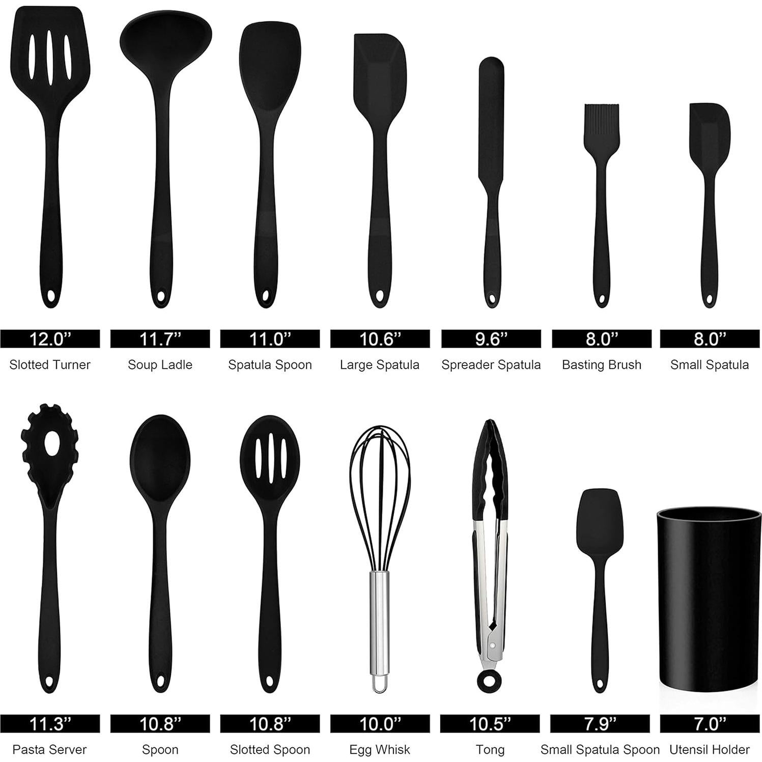 Juego de Utensilios de Cocina LIANYU 14 Piezas Silicona Negra