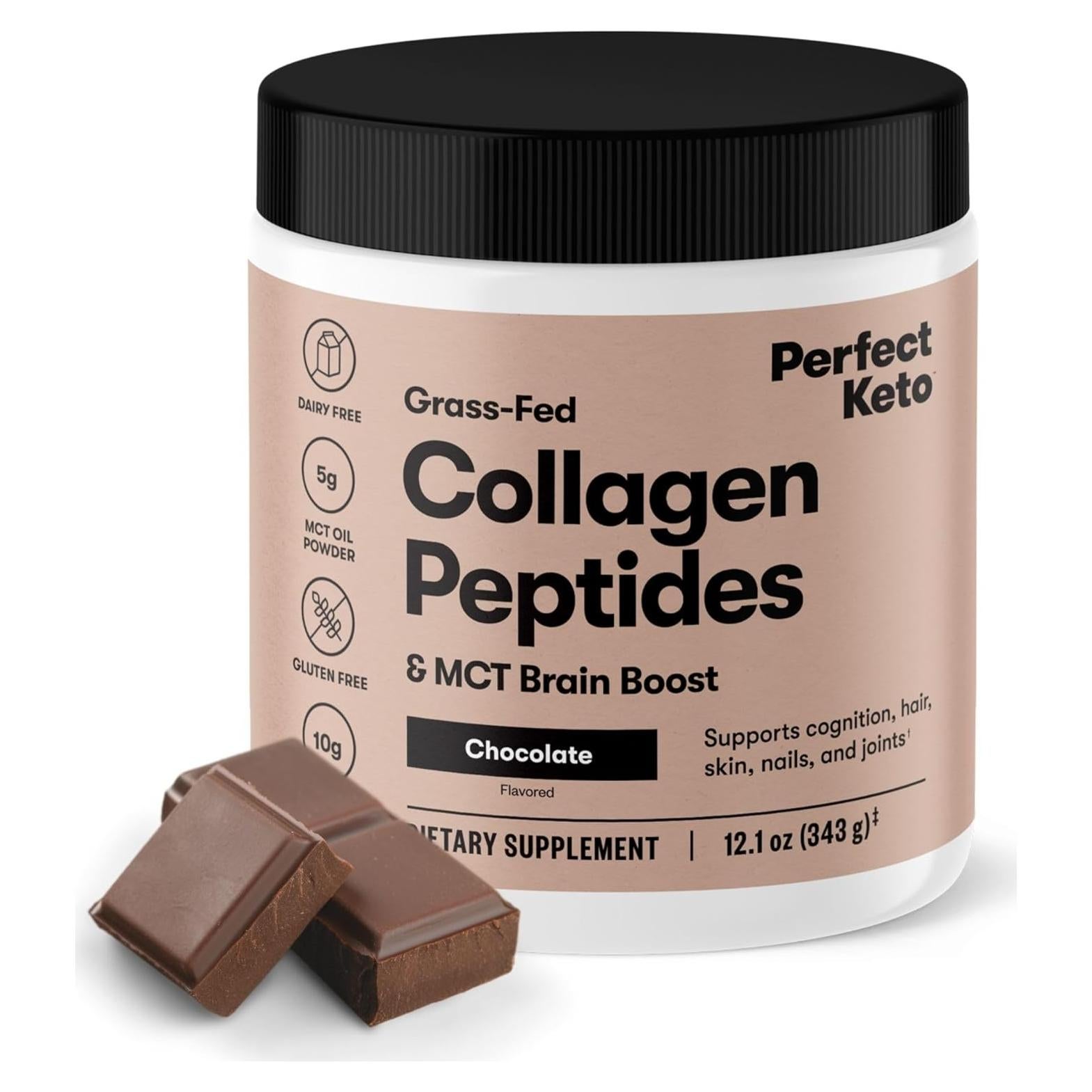 Perfect Keto Collagen Peptides Protein Powder with MCT Oil, Hydrolyzed Collagen, Type I & III Supplement, Gluten Free, Grass Fed, Low Carb, Keto Coffee Creamer, Collagen for Women & Men, Chocolate