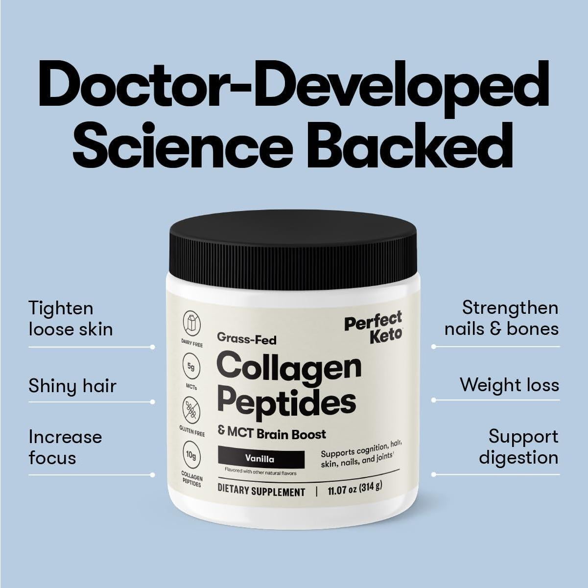 Perfect Keto Collagen Peptides Protein Powder with MCT Oil, Hydrolyzed Collagen, Type I & III Supplement, Gluten Free, Grass Fed, Low Carb, Keto Coffee Creamer, Collagen for Women & Men, Chocolate