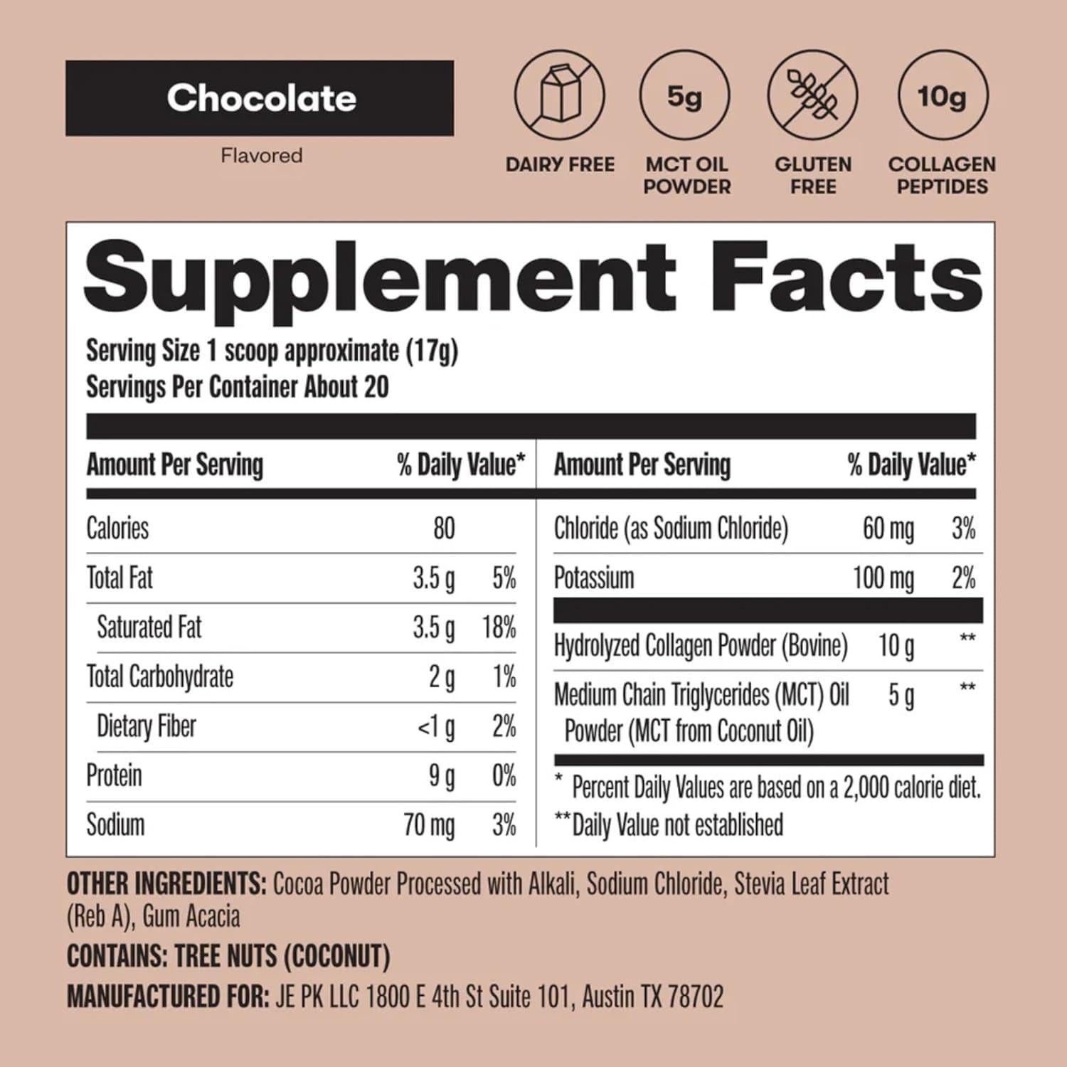 Perfect Keto Collagen Peptides Protein Powder with MCT Oil, Hydrolyzed Collagen, Type I & III Supplement, Gluten Free, Grass Fed, Low Carb, Keto Coffee Creamer, Collagen for Women & Men, Chocolate