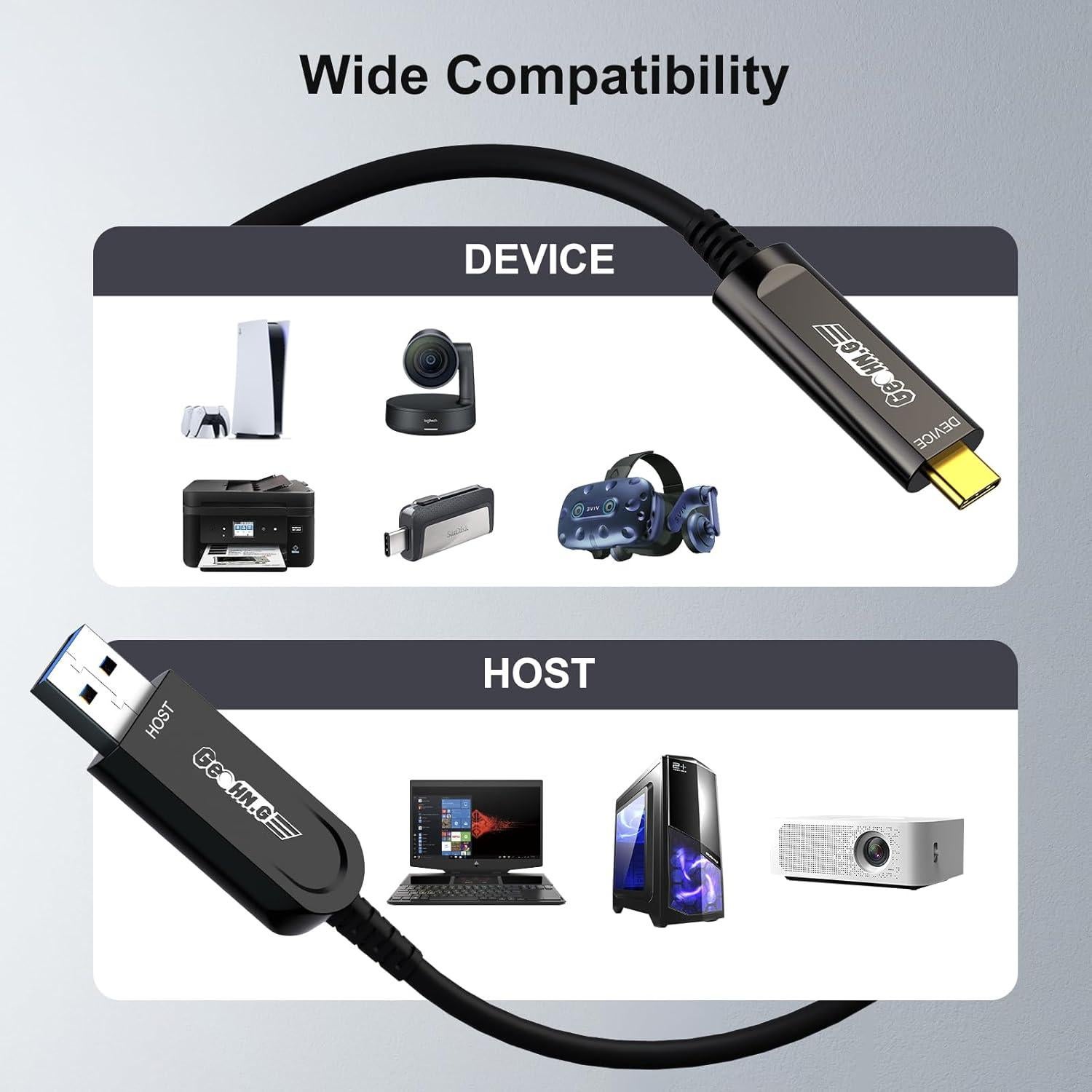 Cable de Fibra Óptica USB A a C GeoHN.G 10M 10Gbps