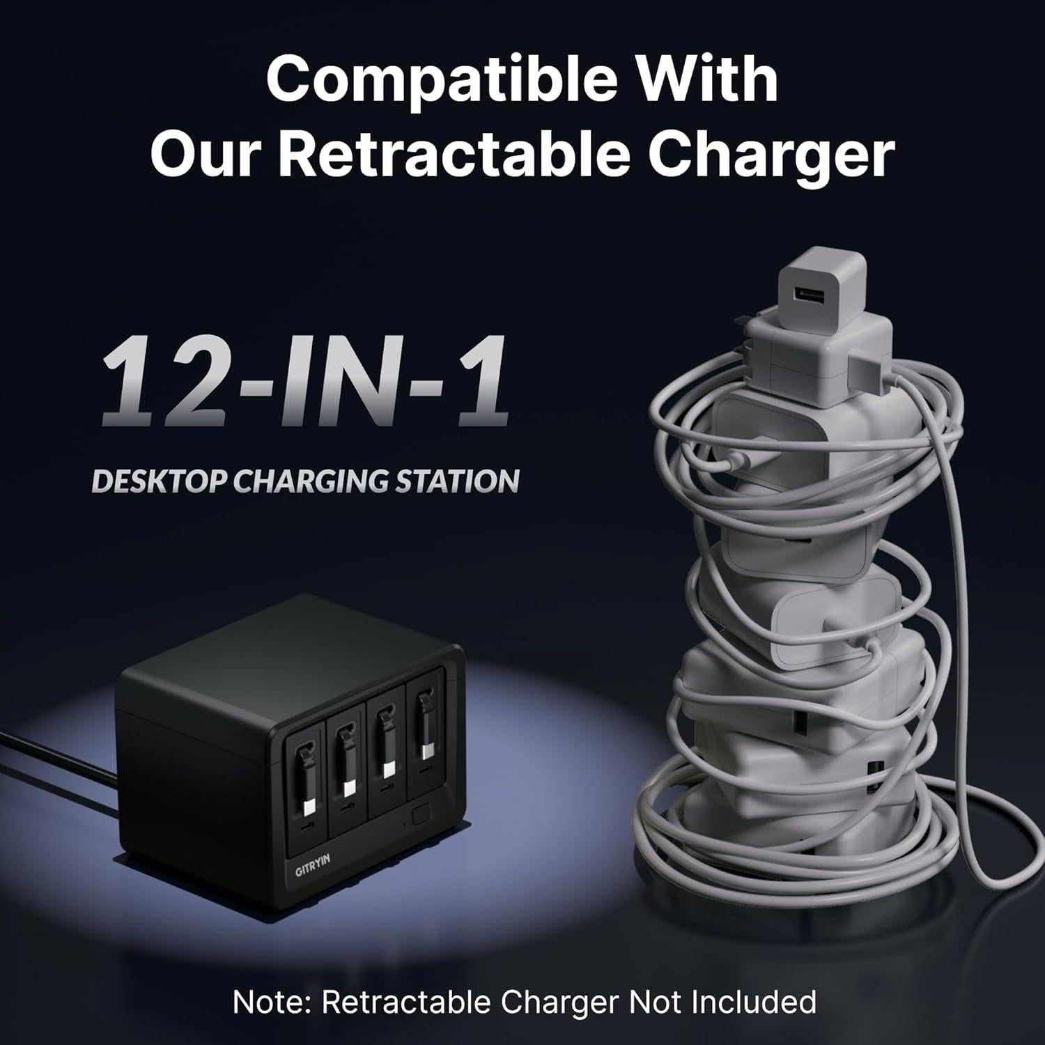 Cargador de Pared Retráctil Gitryin 40W 8-en-1 con USB