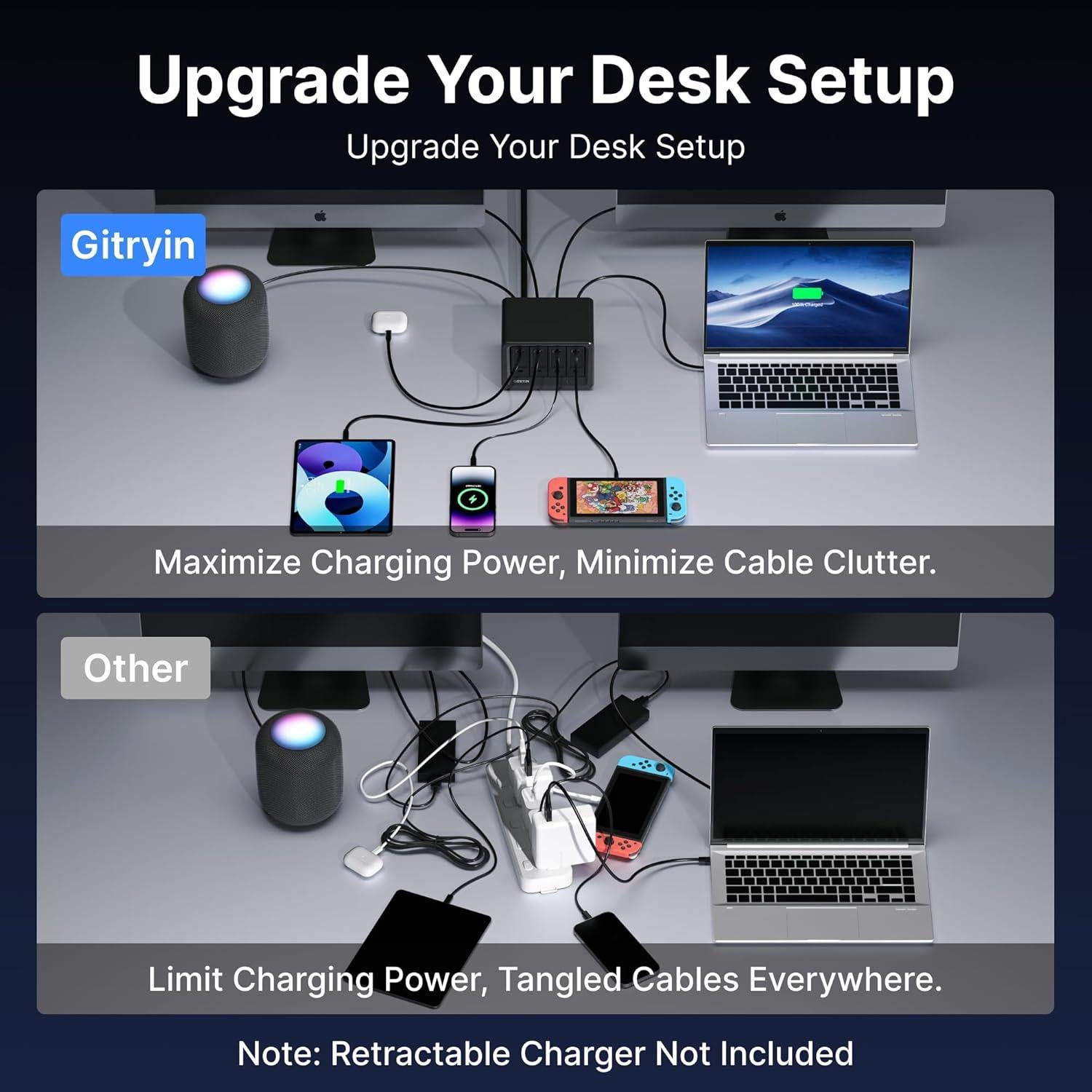 Cargador de Pared Retráctil Gitryin 40W 8-en-1 con USB