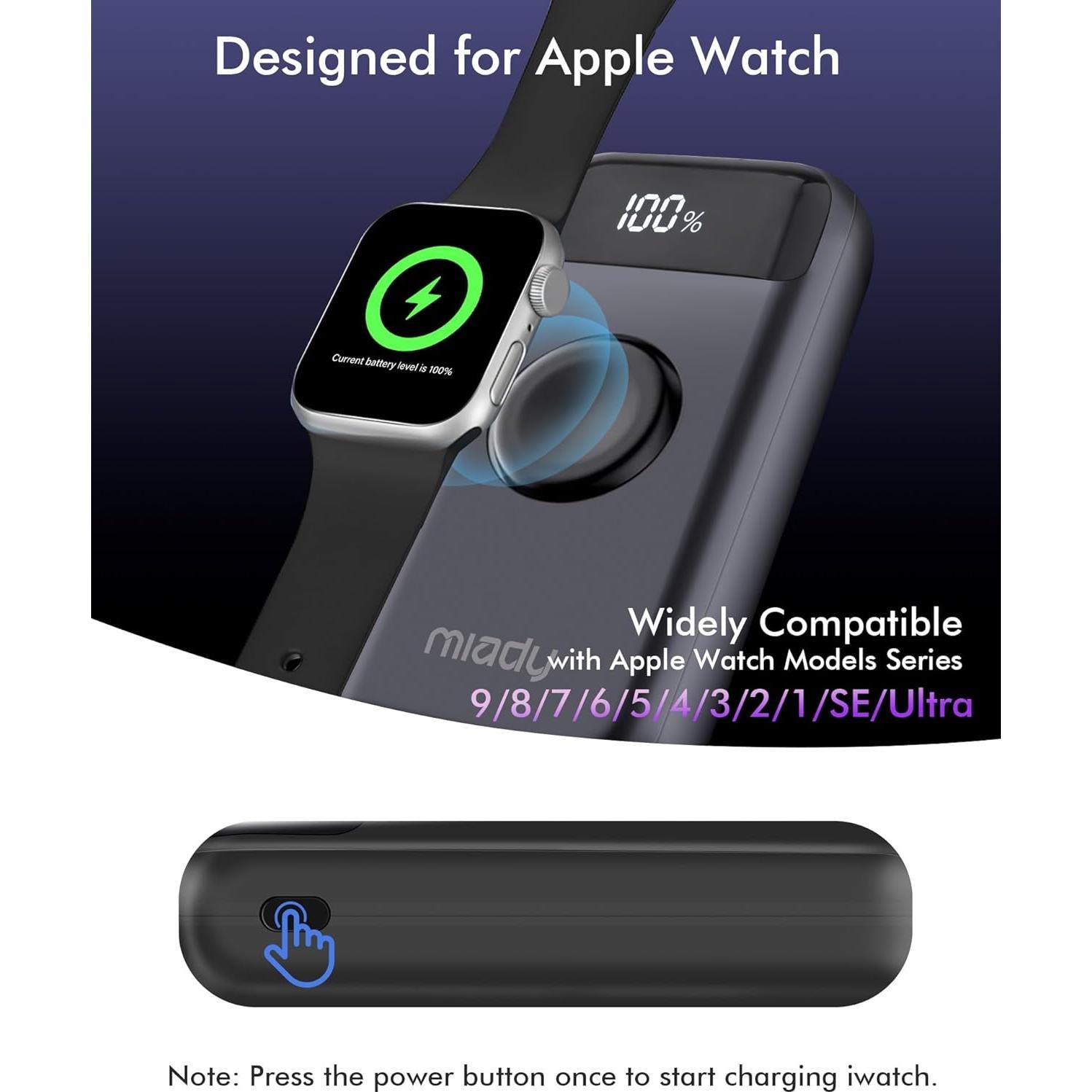 Cargador Portátil Miady 10000mAh para Apple Watch y iPhone