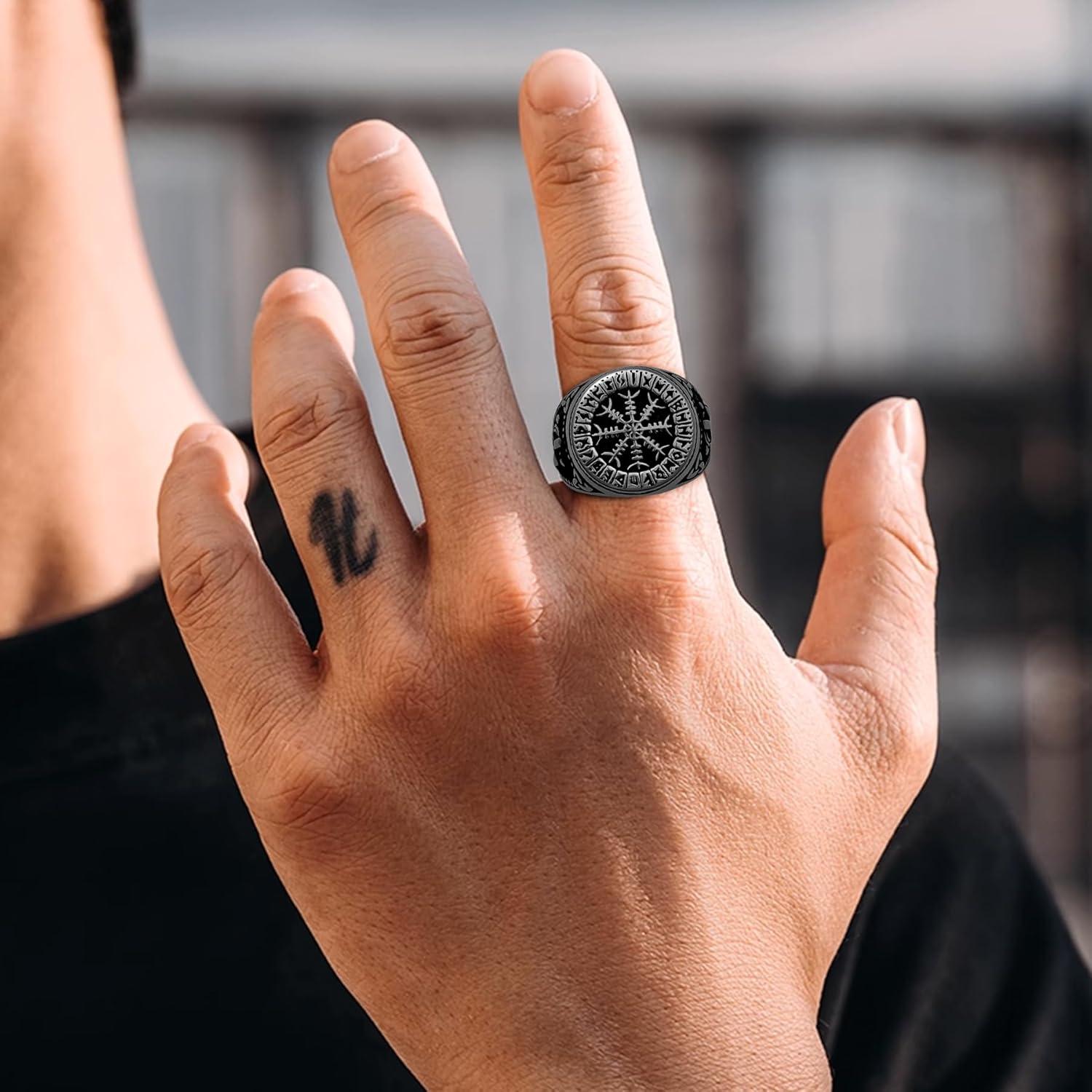 Anillo Vegvisir Nórdico de Acero Inoxidable para Hombres
