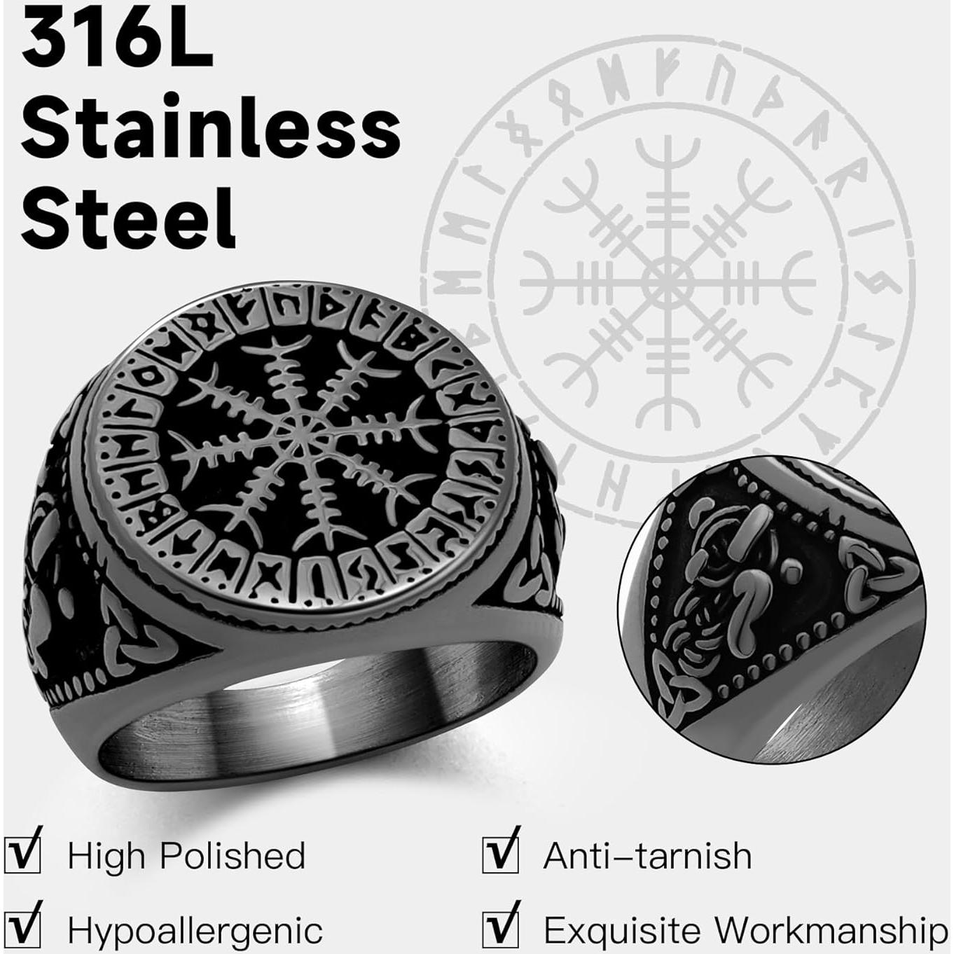 Anillo Vegvisir Nórdico de Acero Inoxidable para Hombres