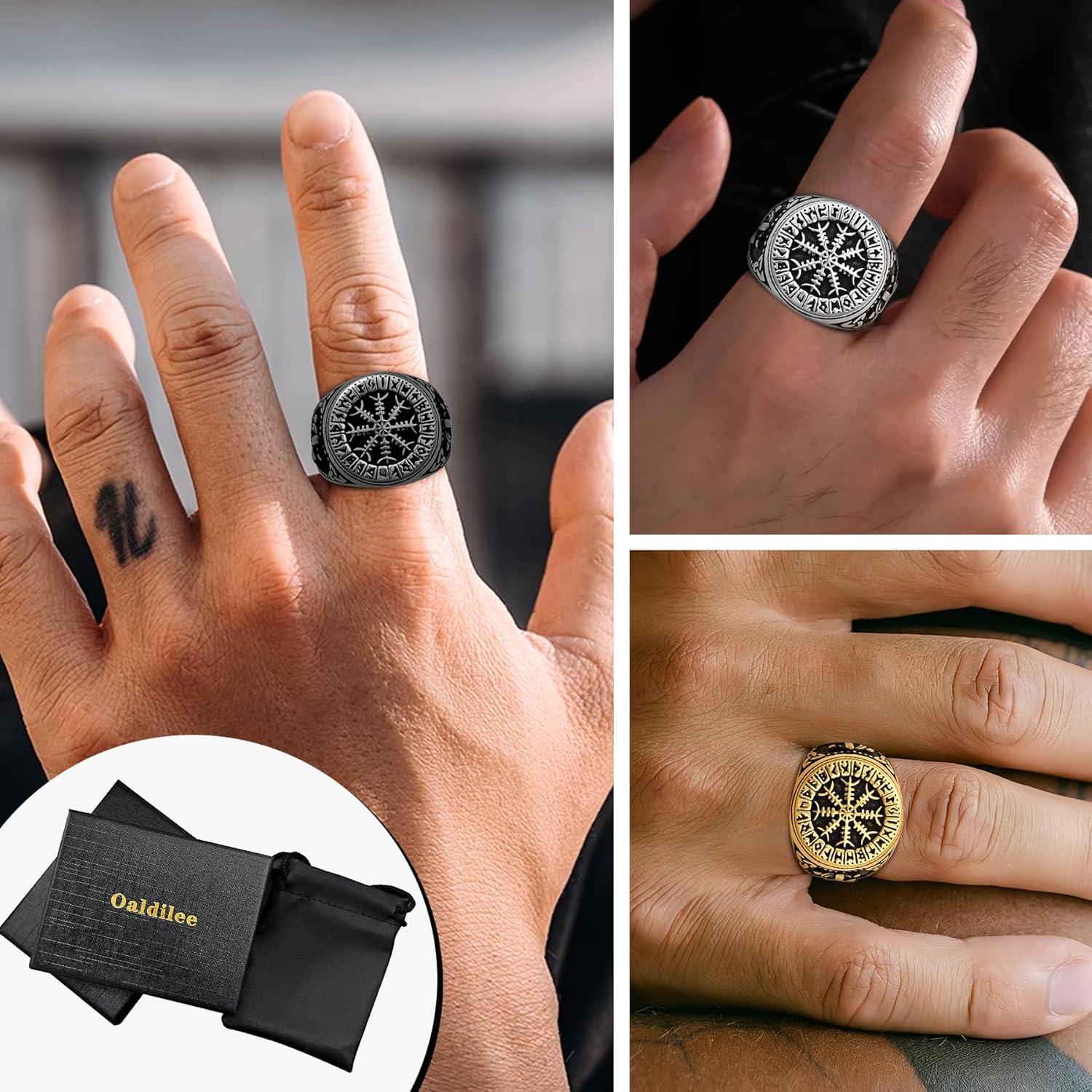 Anillo Vegvisir Nórdico de Acero Inoxidable para Hombres