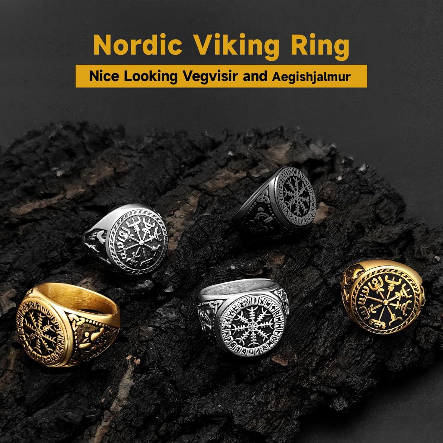 Anillo Vegvisir Nórdico de Acero Inoxidable para Hombres