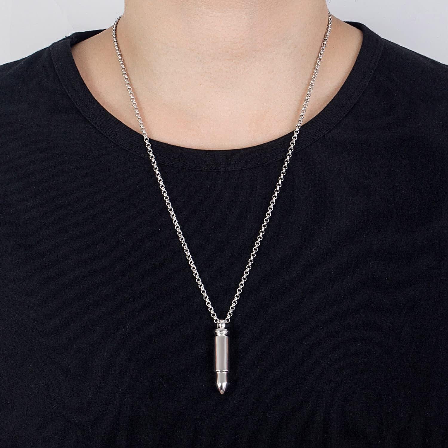 Collar de Cadena Rolo H&Beautimer en Plata Esterlina 925 con Colgante de Bala 45.72 cm